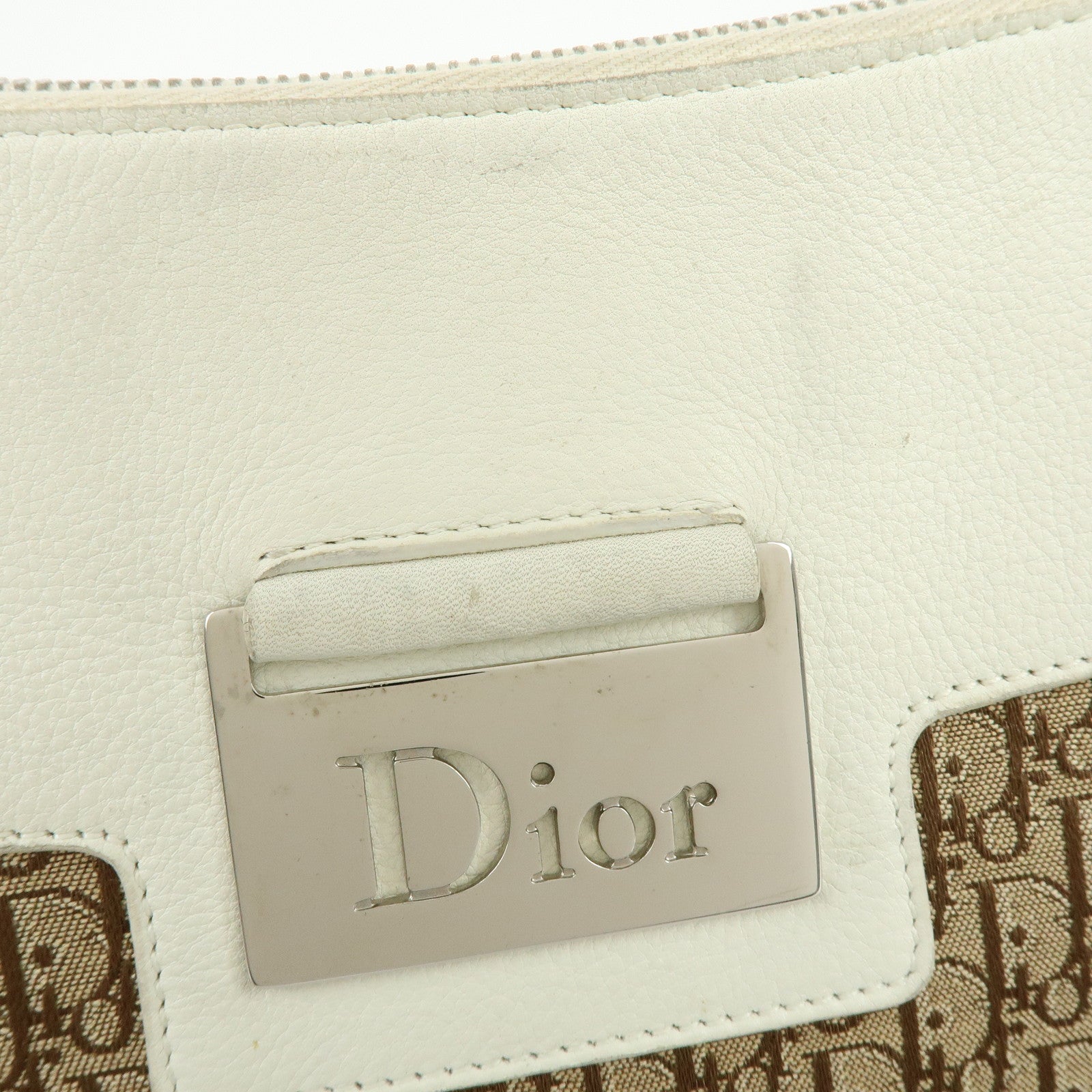 Christian Dior Street Chic Trotter Canvas Leather Shoulder Bag Beige