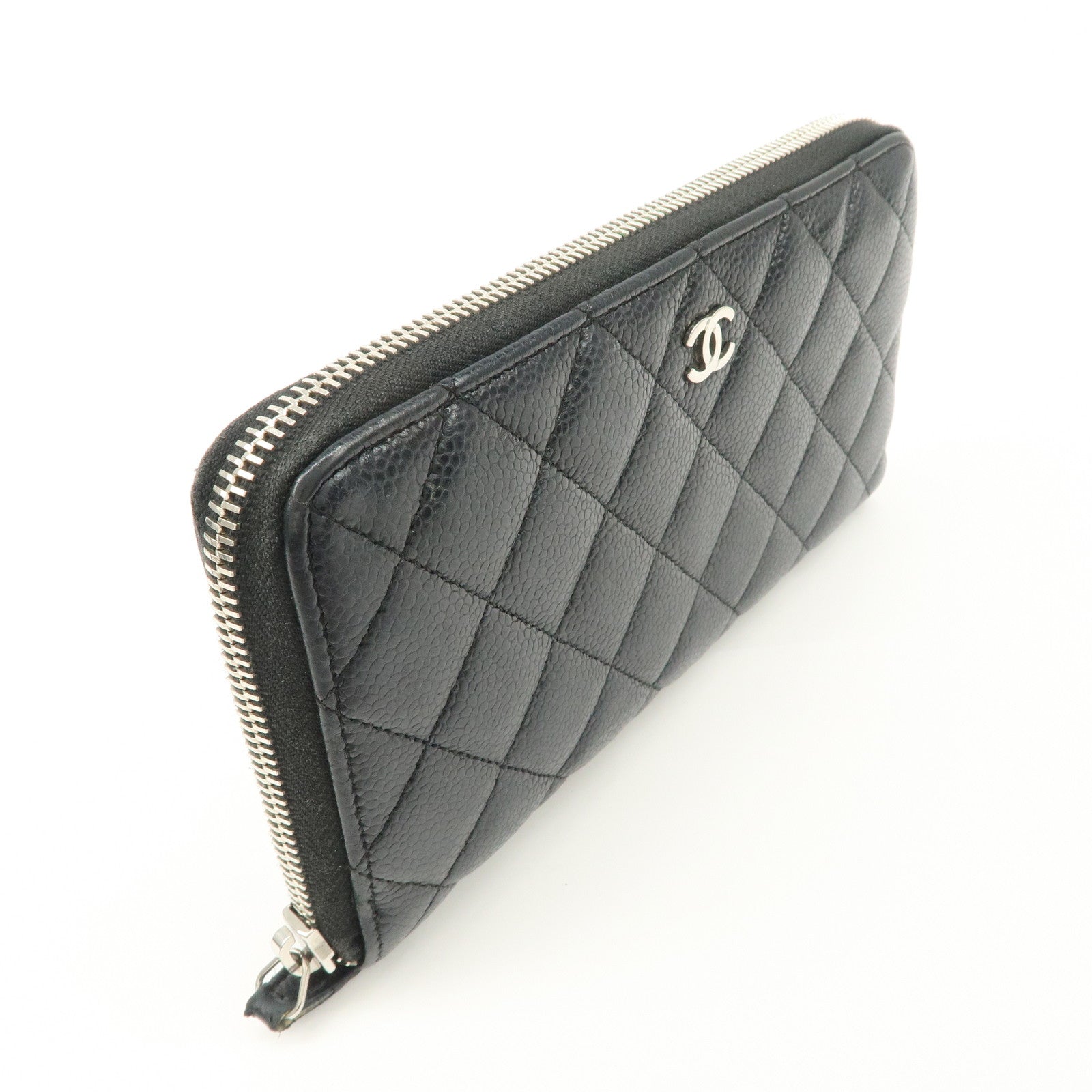 CHANEL COCO Mark Matelasse Caviarskin Zip Around Long Wallet A50097 Used