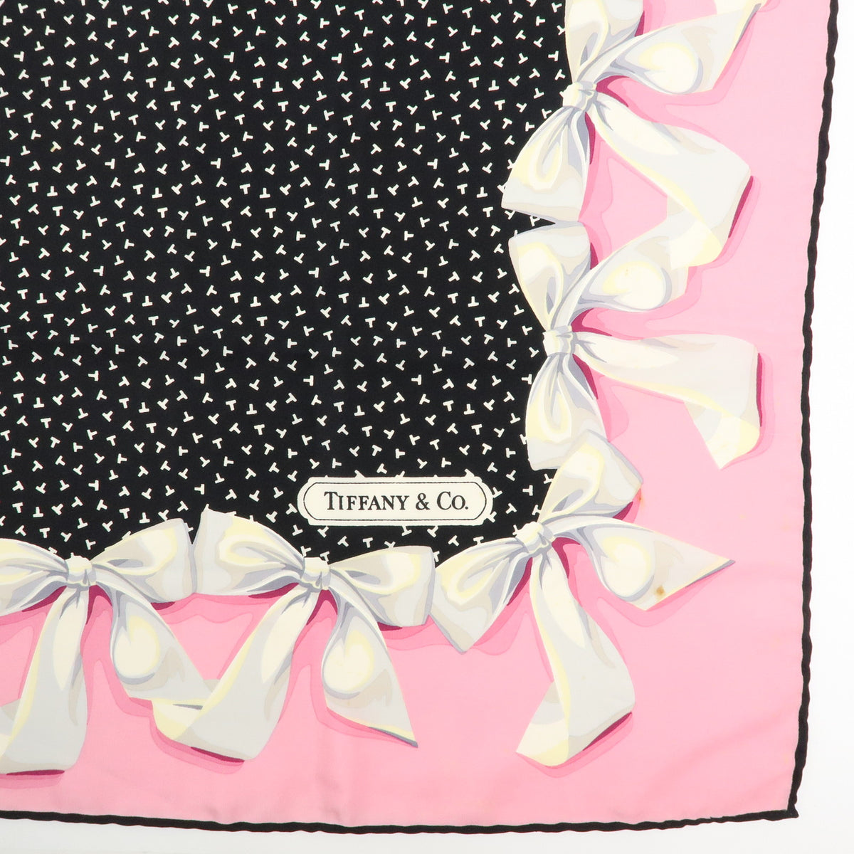 Tiffany & Co Lot of 2 Silk 100% Scarf Ribbon Star Motif Black Pink Blue