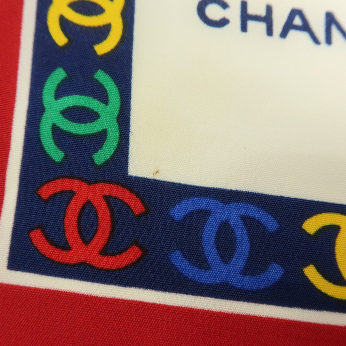 CHANEL COCO Mark Logo Silk 100% Scarf Red Multicolor