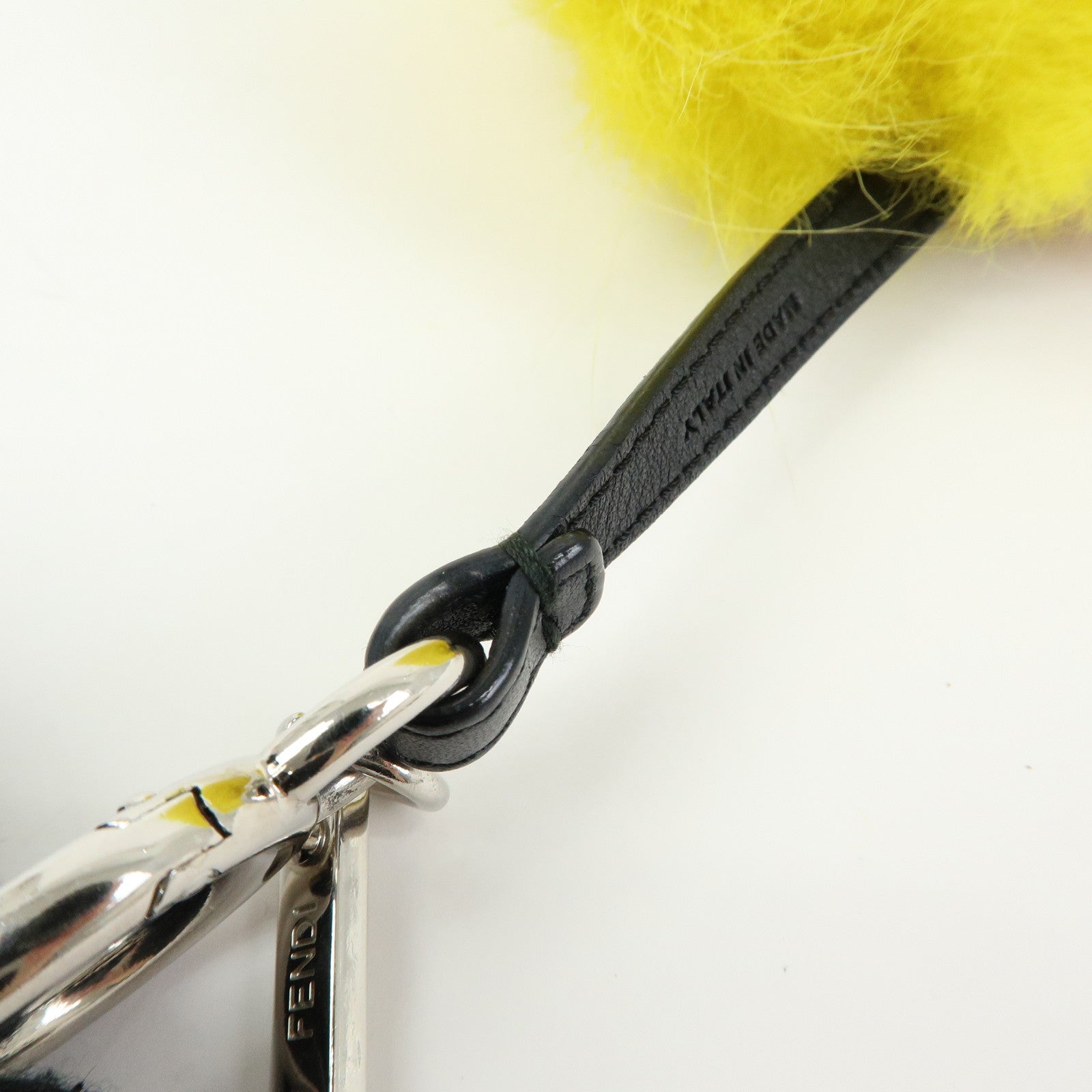 FENDI Monster Fur Leather Bag Charm Key Chain Yellow Black