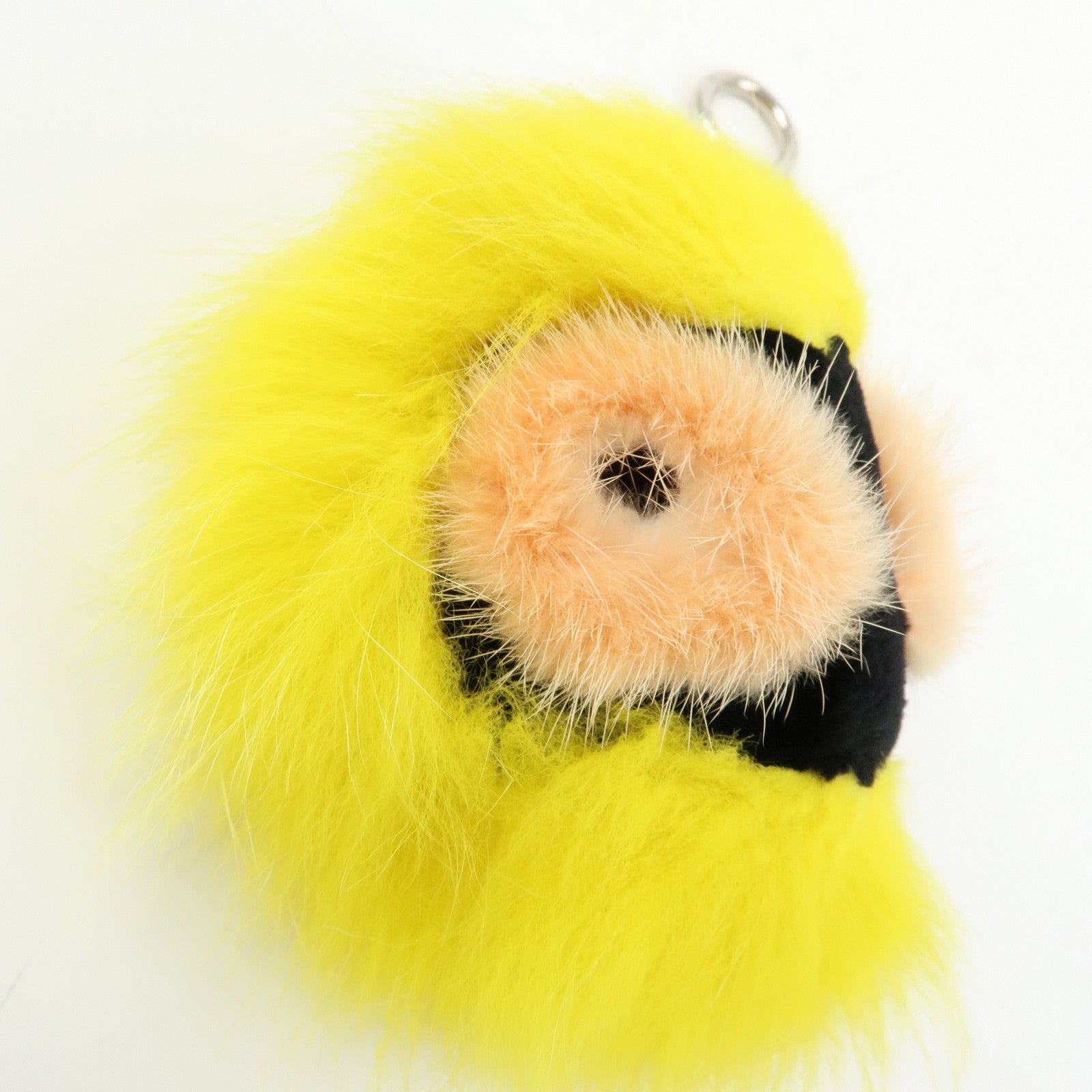 FENDI Monster Fur Leather Bag Charm Key Chain Yellow Black
