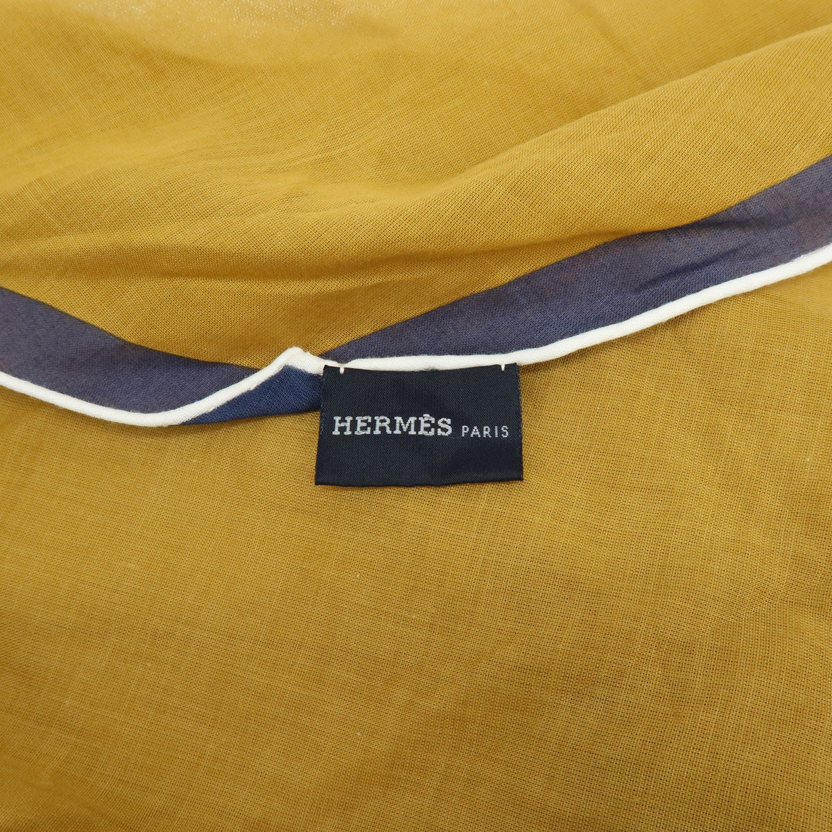 HERMES Cotton 100% Pointu Scarf Mustard Navy White