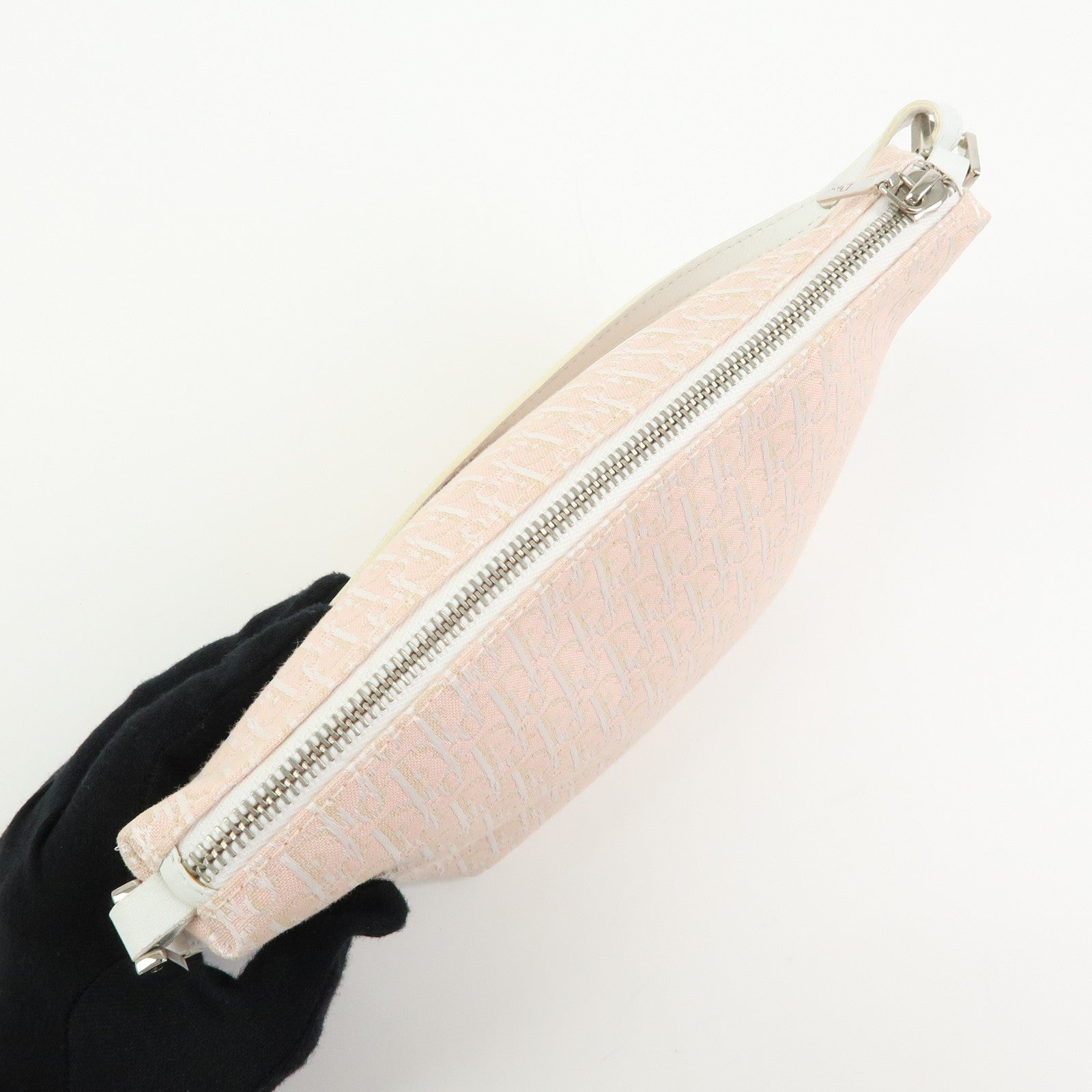 Christian Dior Trotter Canvas Leather Pouch Hand Bag Pink White