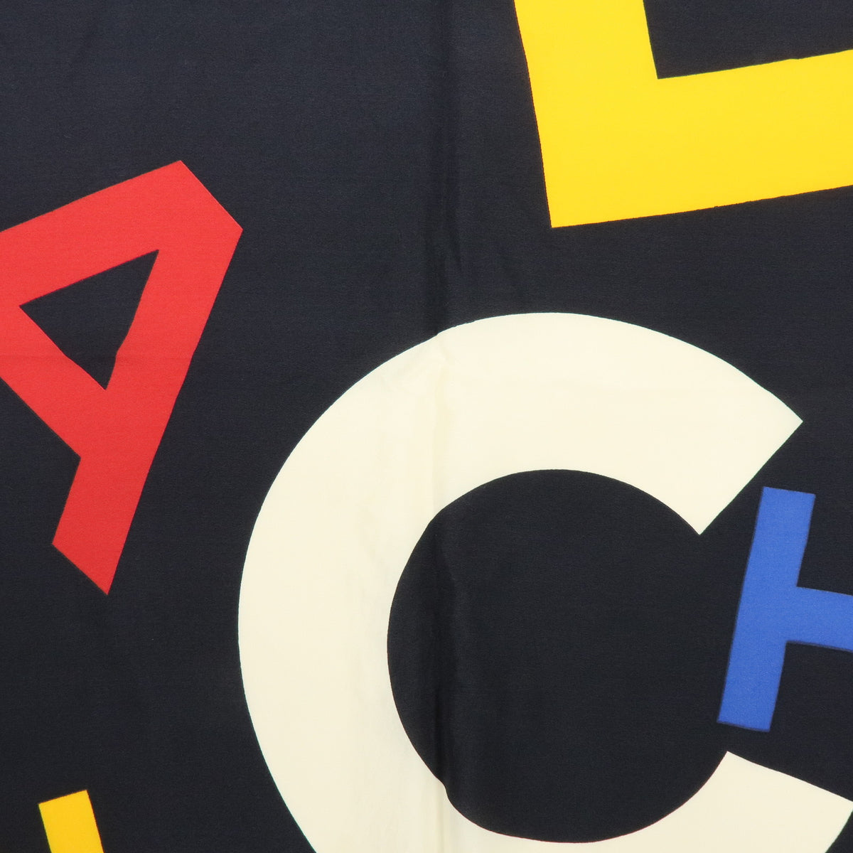 CHANEL Logo Silk 100% Scarf Black Multicolor