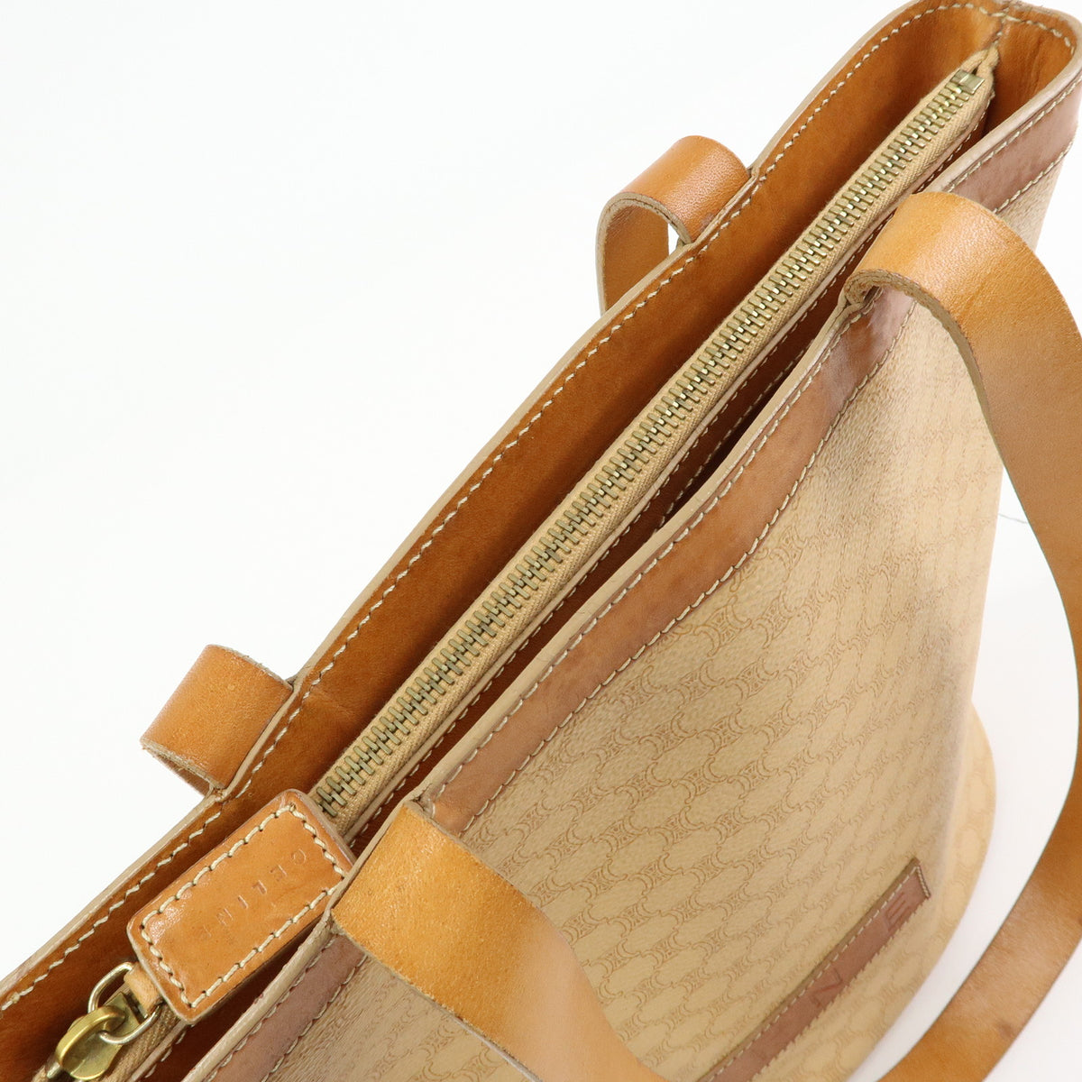 CELINE Macadam PVC Leather Shoulder Bag Tote Bag Beige Brown