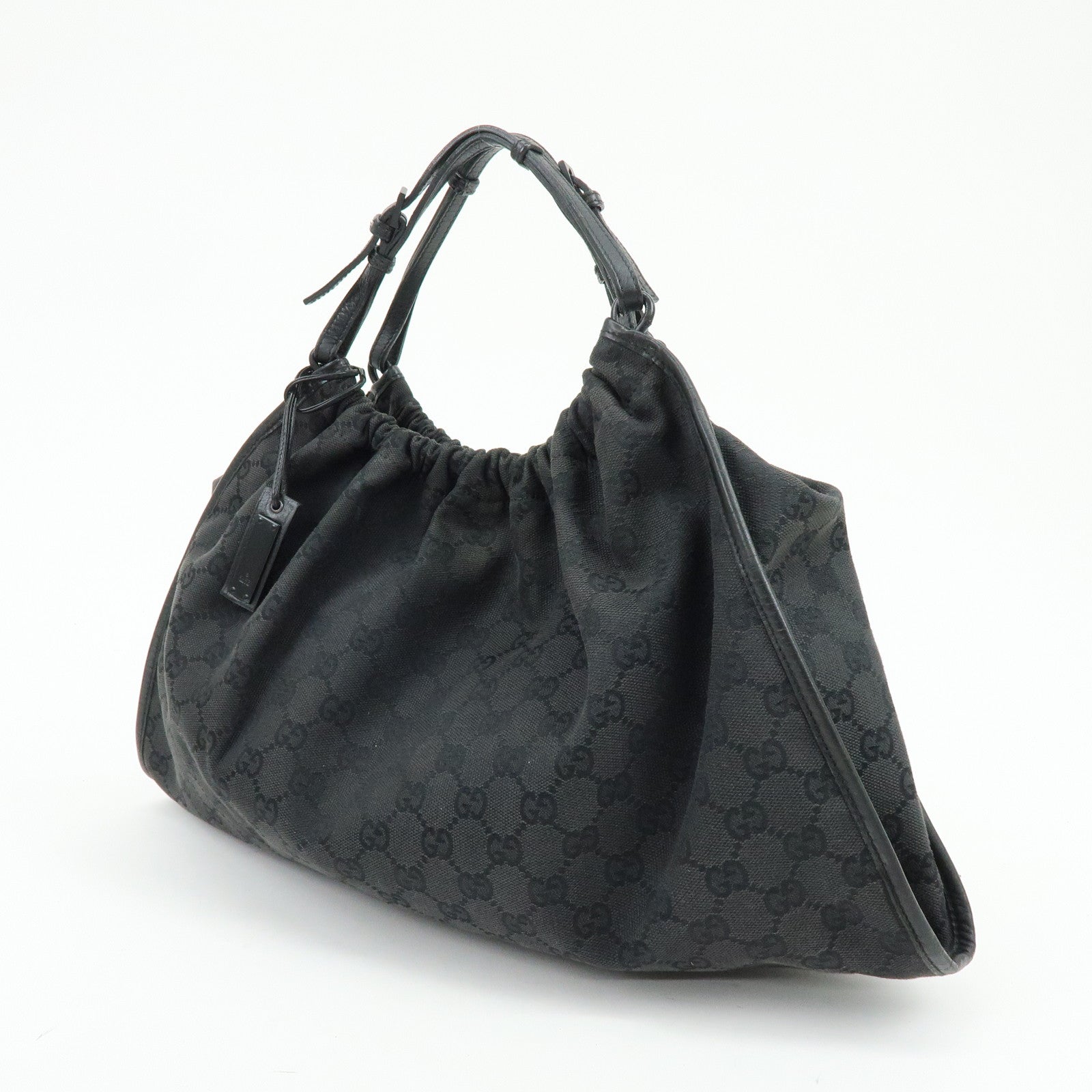 GUCCI GG Monogram Canvas Leather Tote Bag Hand Bag Black 76554