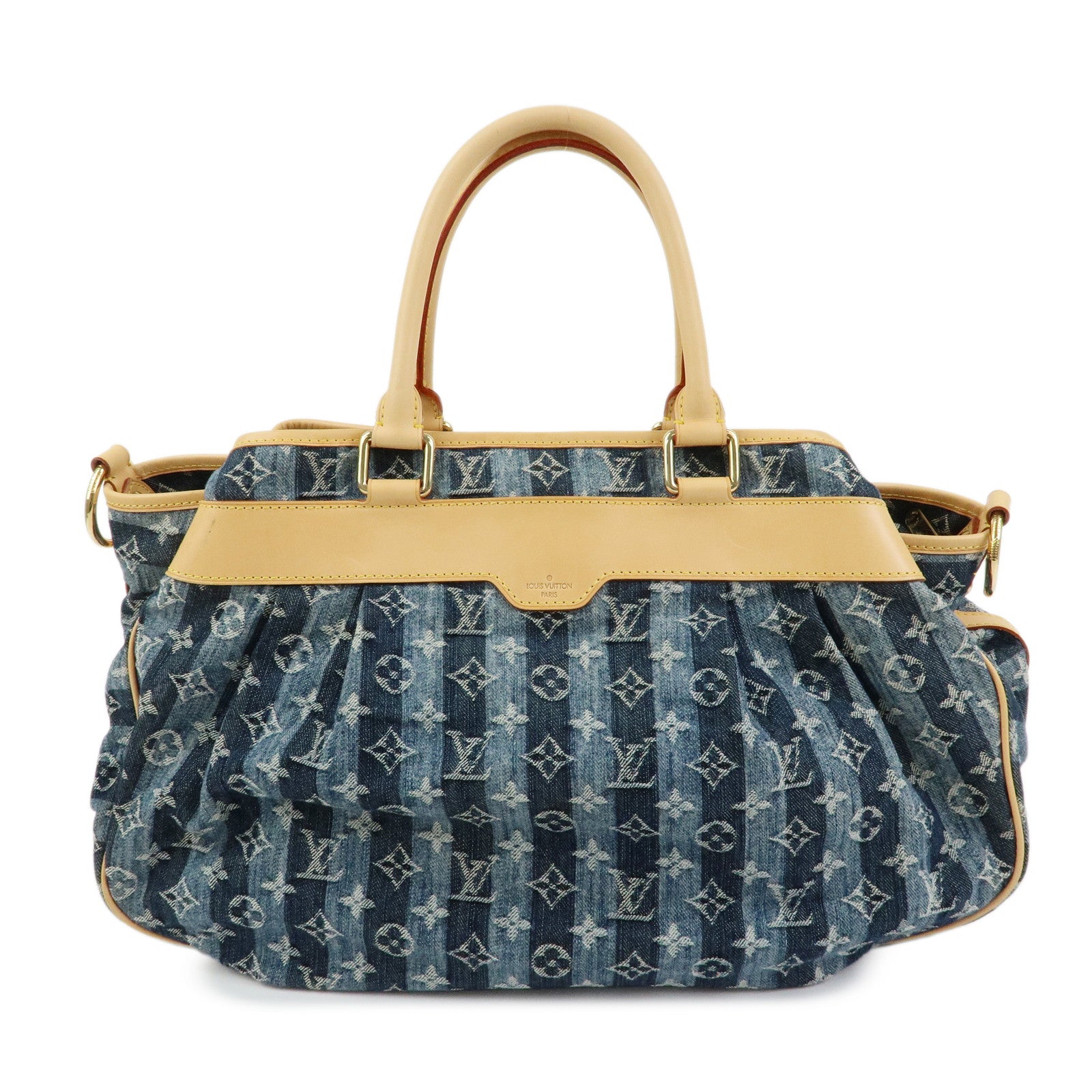 Louis Vuitton Monogram Denim Cabas Raye GM 2Way Hand Bag Blue M95336