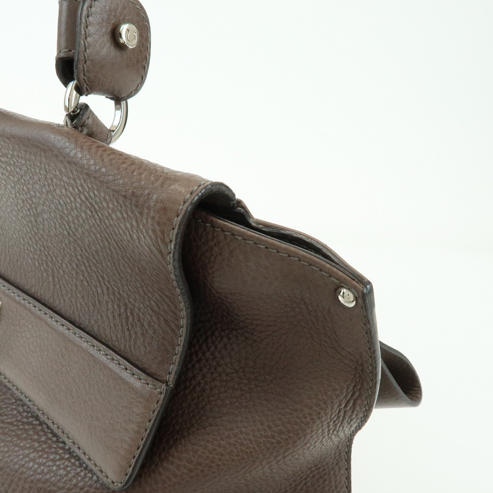 Ferragamo Gancini Leather Top Handle Hand Bag Brown