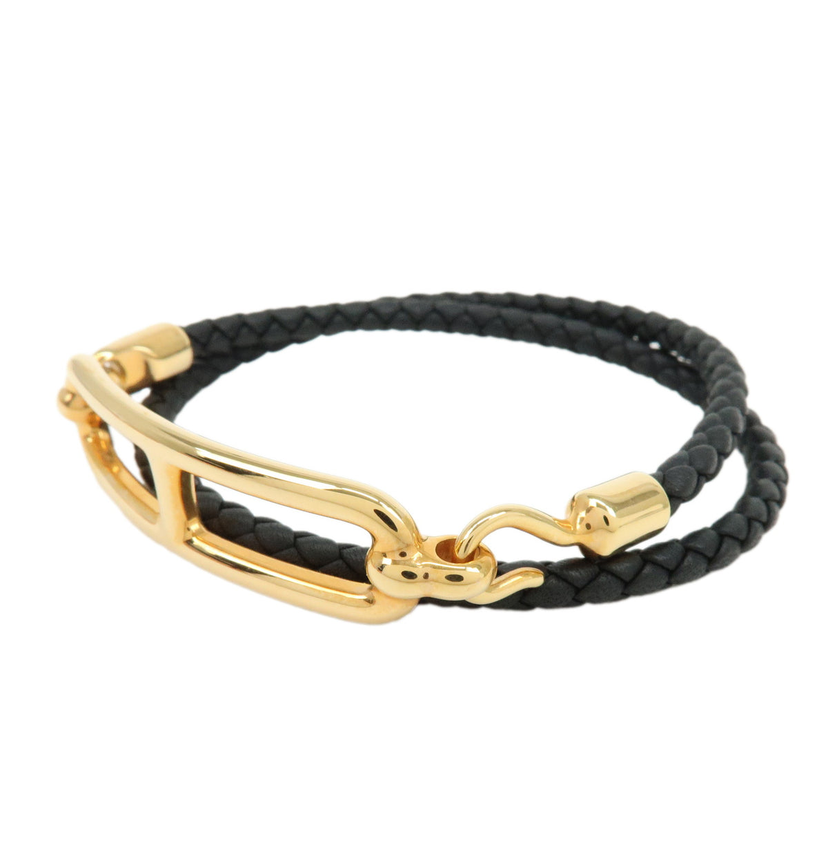 HERMES Veau Swift Leather Roulis Double Tour Bracele Black Gold
