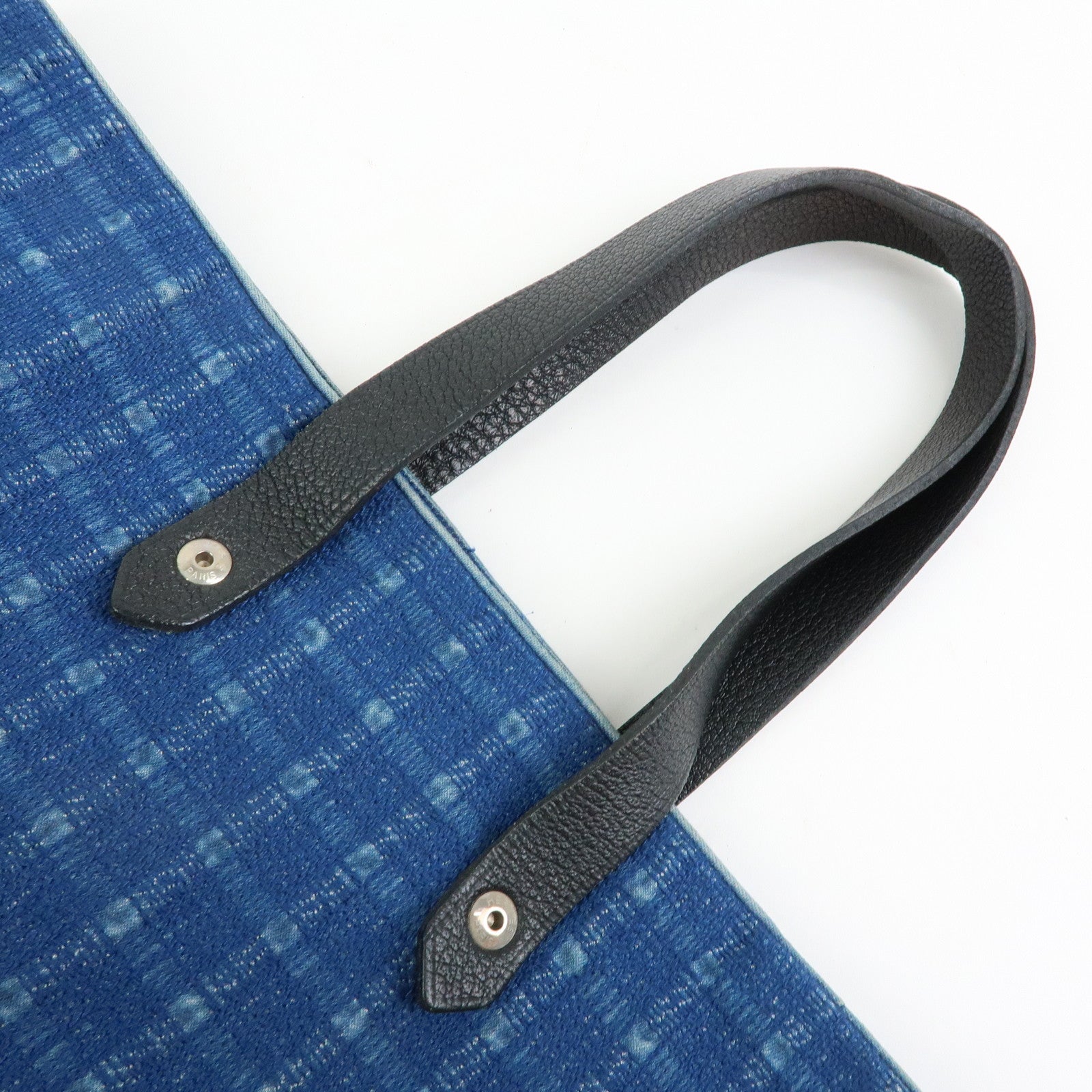 HERMES Amedaba GM Canvas Leather Tote Bag Hand Bag Navy Blue Black