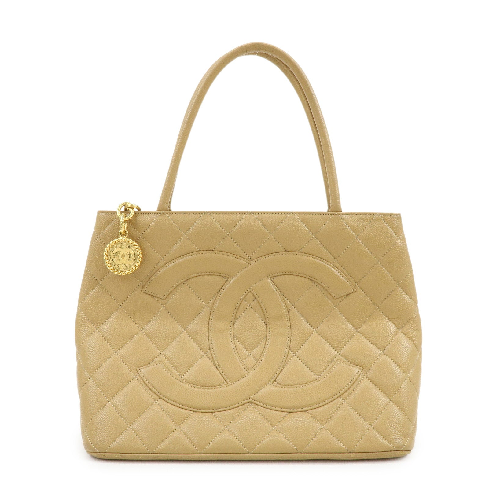 CHANEL Medallion Matelasse COCO Mark Tote Bag Hand Bag Beige A01804