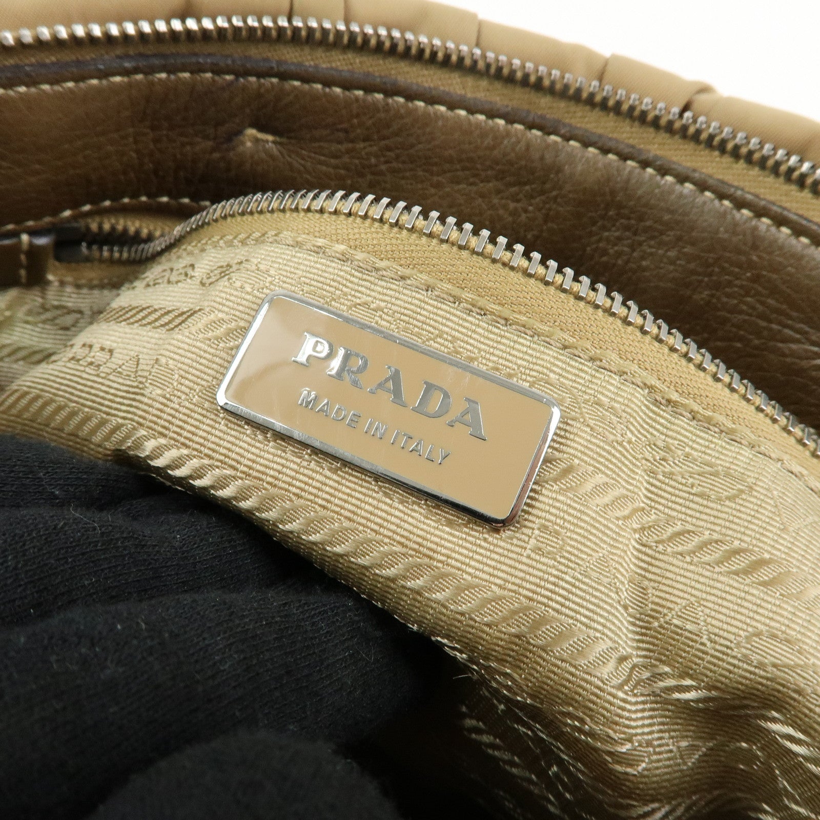 PRADA Triangle Logo Nylon Leather Tessuto Gaufre Hand Bag Brown