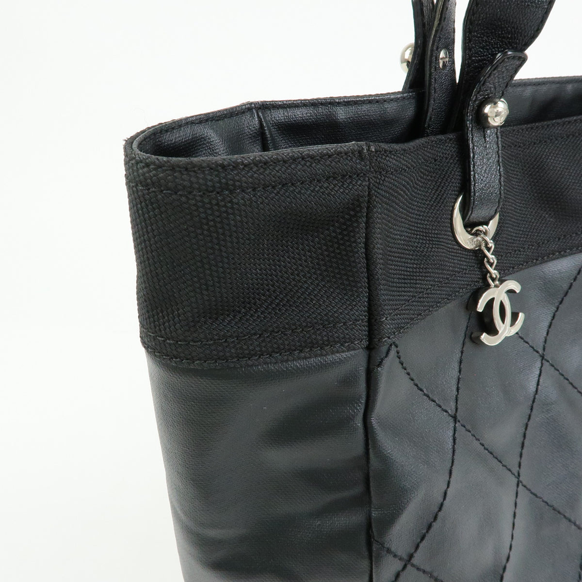 CHANEL Paris Biarritz MM PVC Leather Tote Bag Hand Bag Black A34209