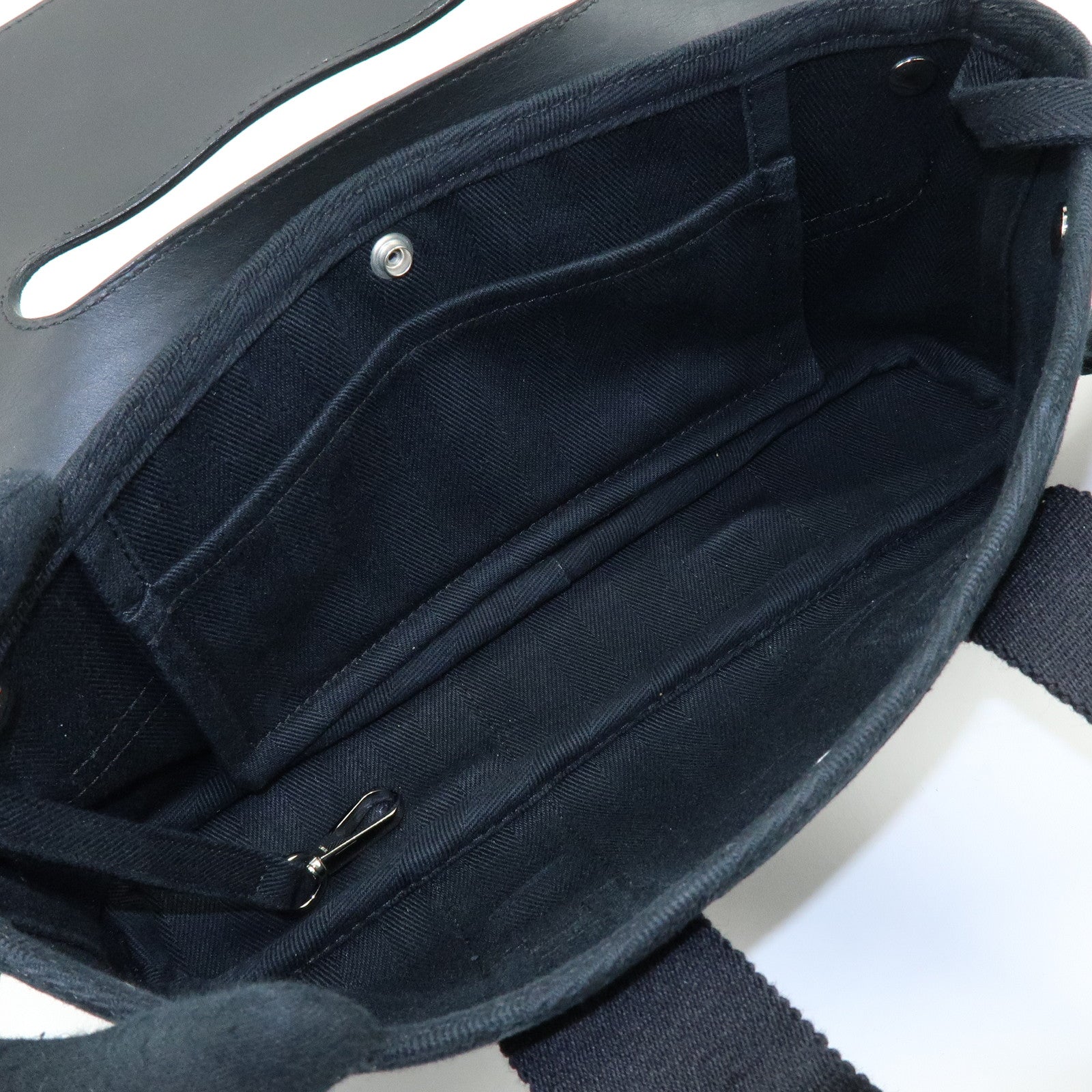 HERMES Valparaiso Long PM Toile Chevron Leather Hand Bag Black