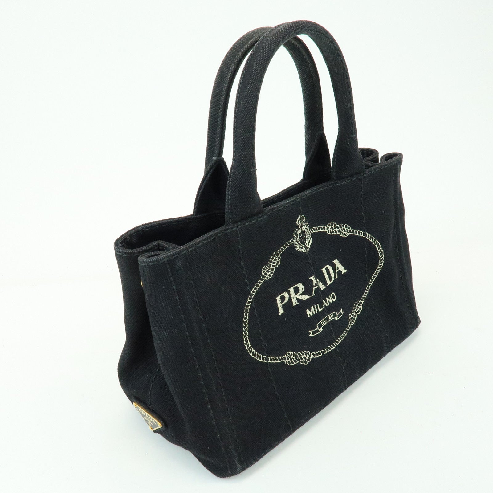 PRADA Canapa Mini Canvas 2Way Bag Hand Bag Black 1BG439