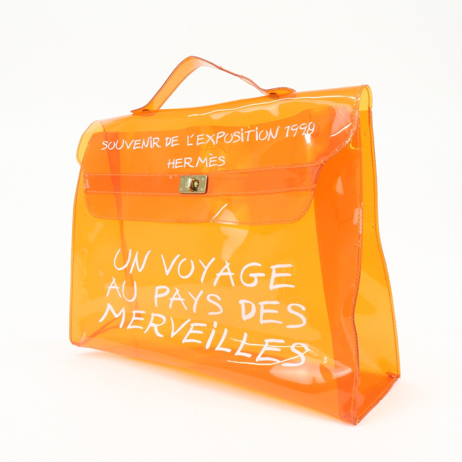 HERMES Kelly Vinyl Hand Bag SOUVENIR DE L'EXPOSITION Orange