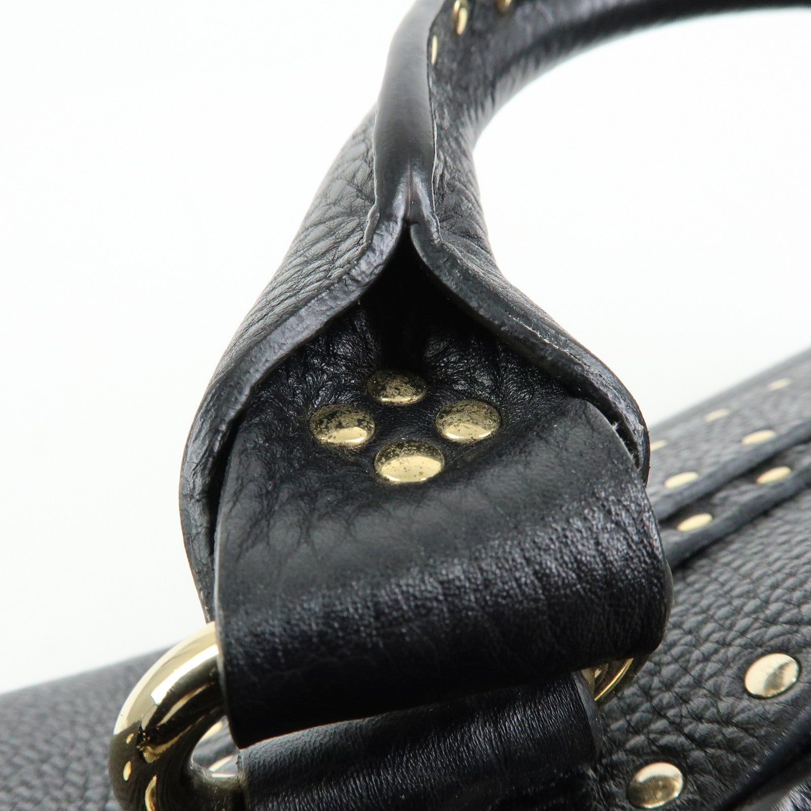 CELINE Boogie Bag Leather Hand Bag Tote Bag Studs Black