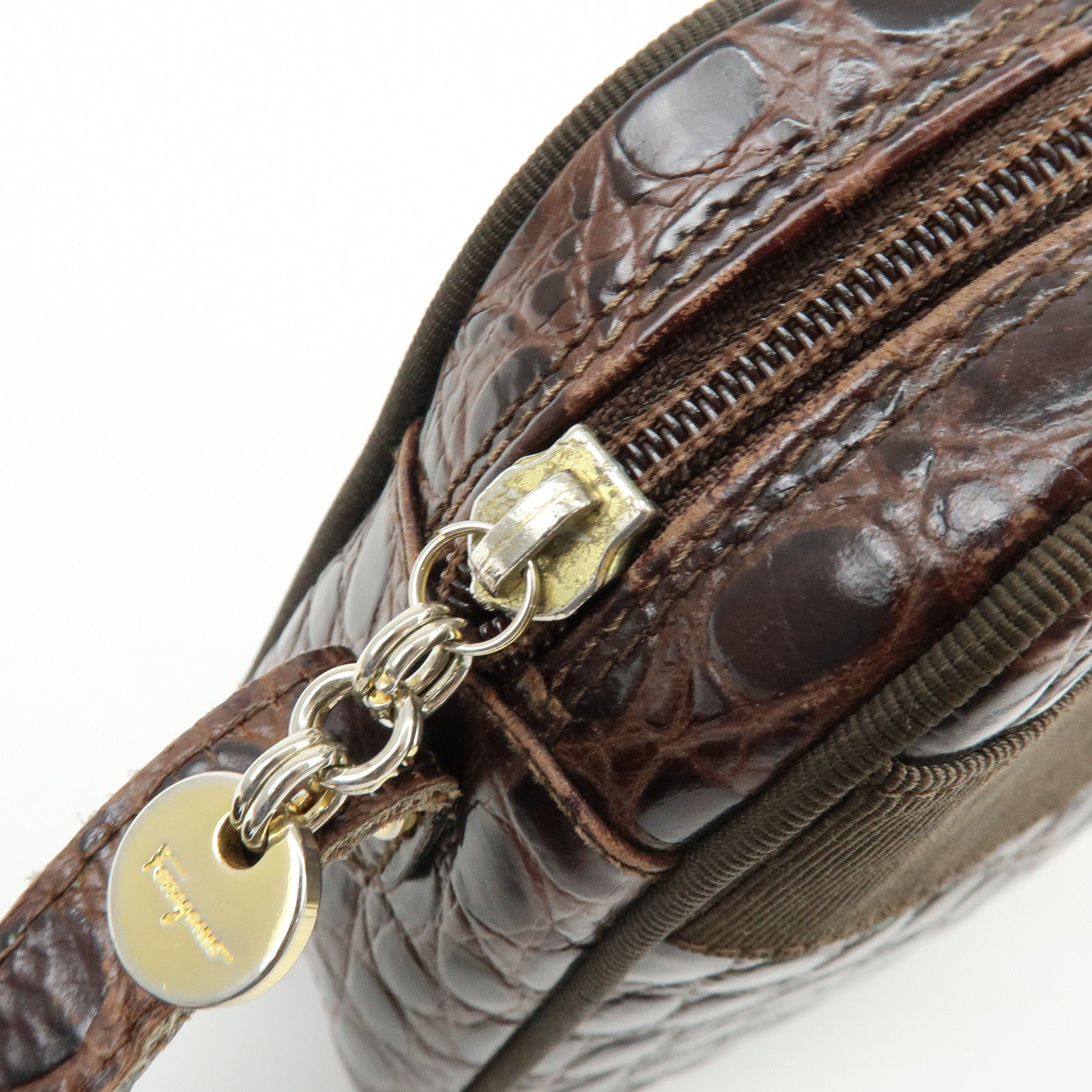 Ferragamo Vara Embossed Leather Shoulder Bag Crossbody Bag Brown