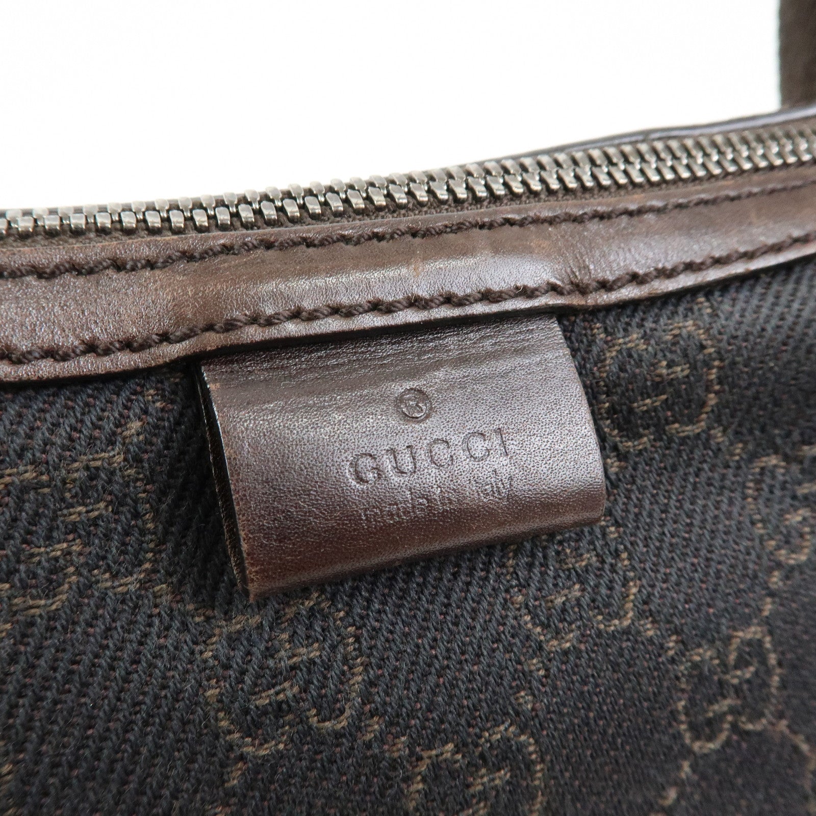 GUCCI GG Denim Leather Half Moon Shoulder Bag Dark Brown 101682
