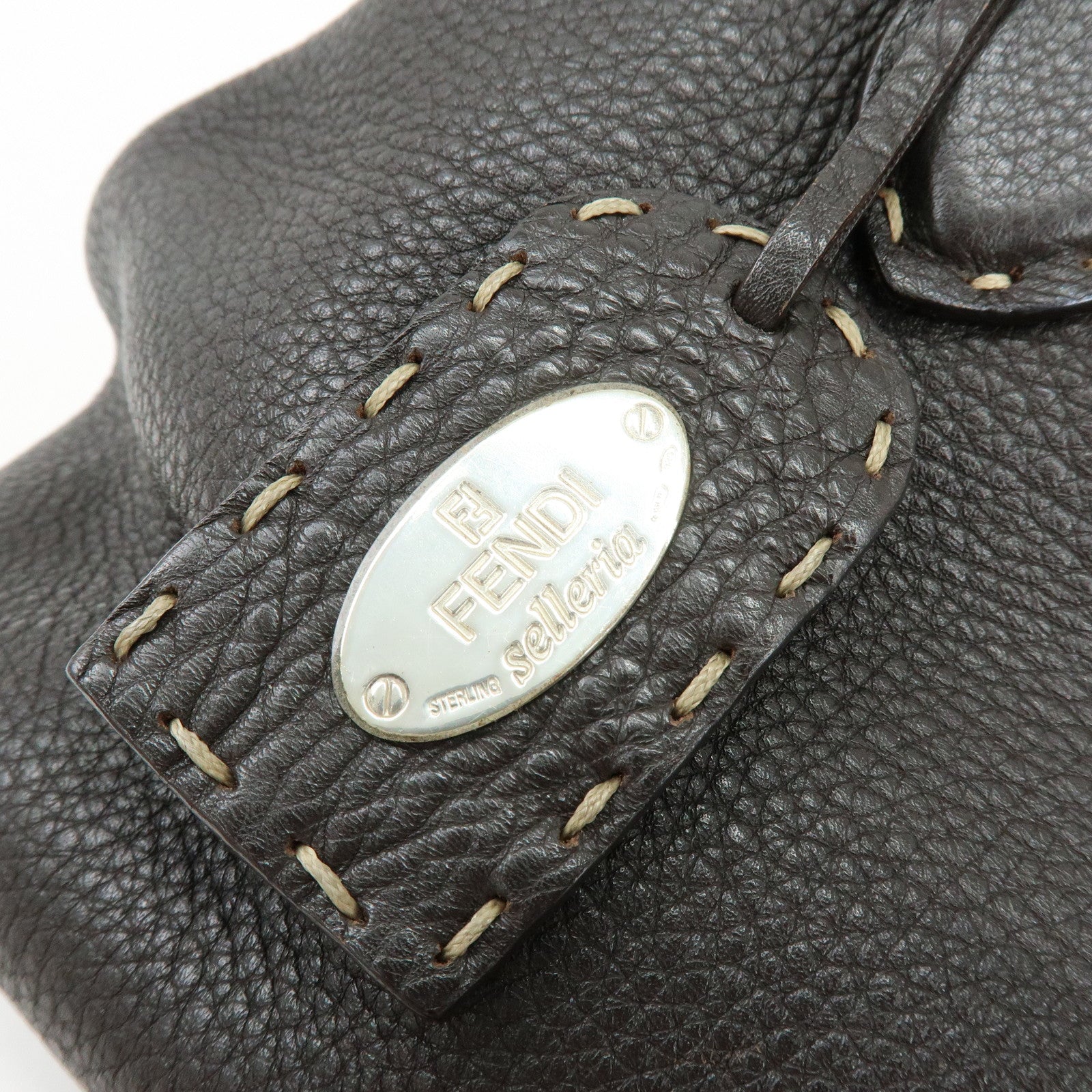 FENDI Selleria Stitches Leather Boston Bag Hand Bag Dark Brown 8BN127