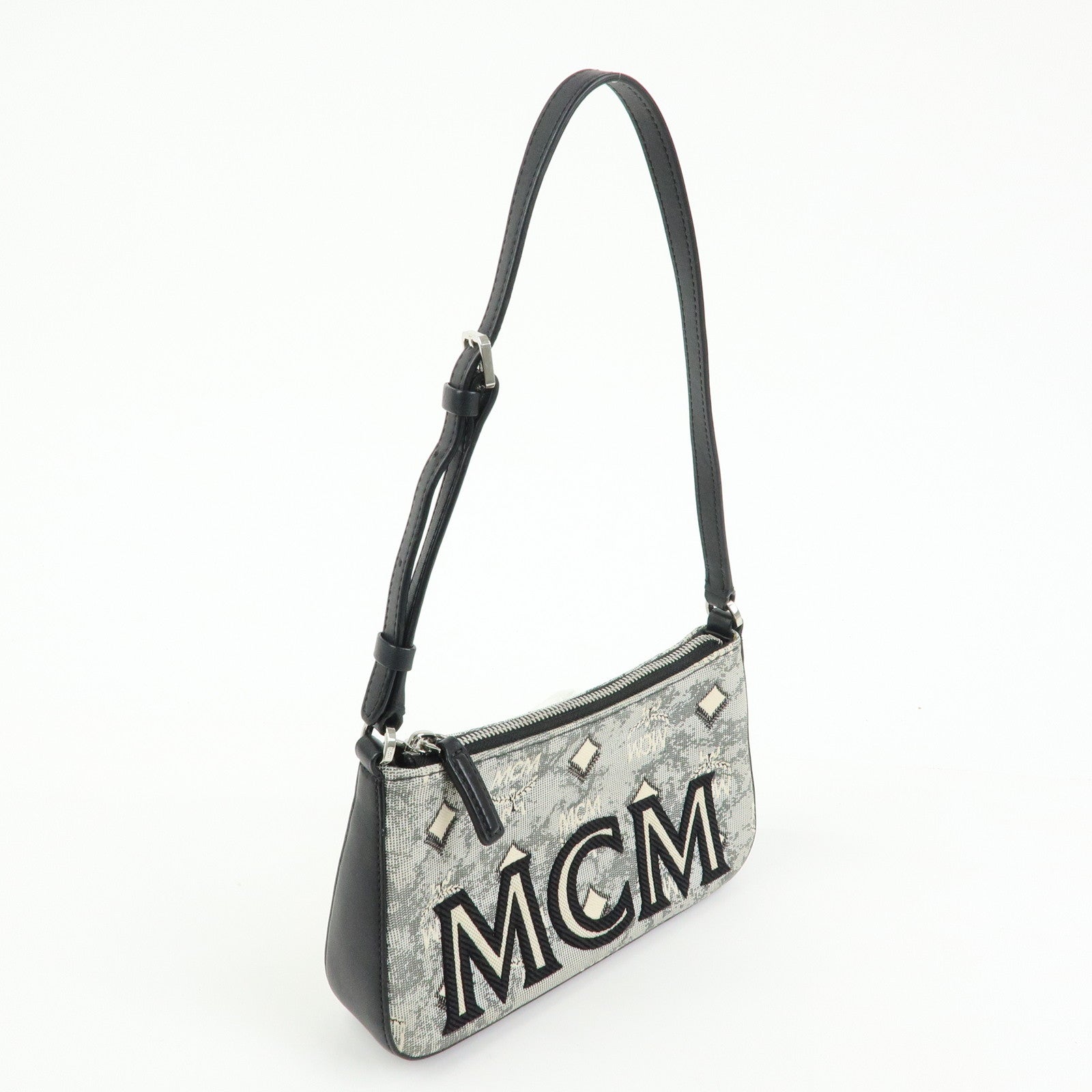MCM Visetos Jacquard Canvas Leather 2Way Bag Shoulder Bag Grey Black