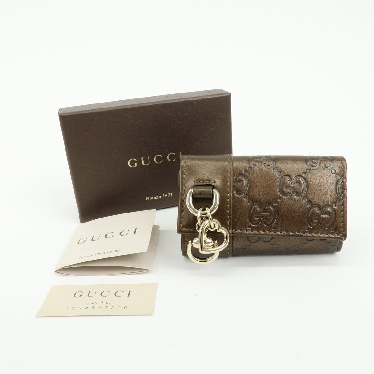 GUCCI Heartbit Guccissima Leather 6 Ring Key Case Key Holder Bronze