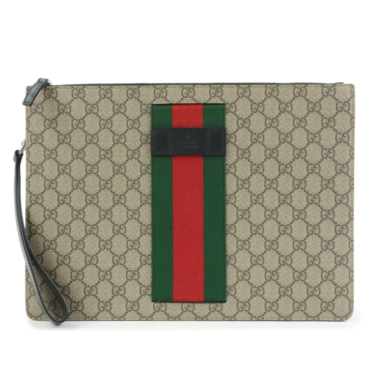 GUCCI Sherry GG Supreme Leather Clutch Bag Flat Pouch Beige 433665
