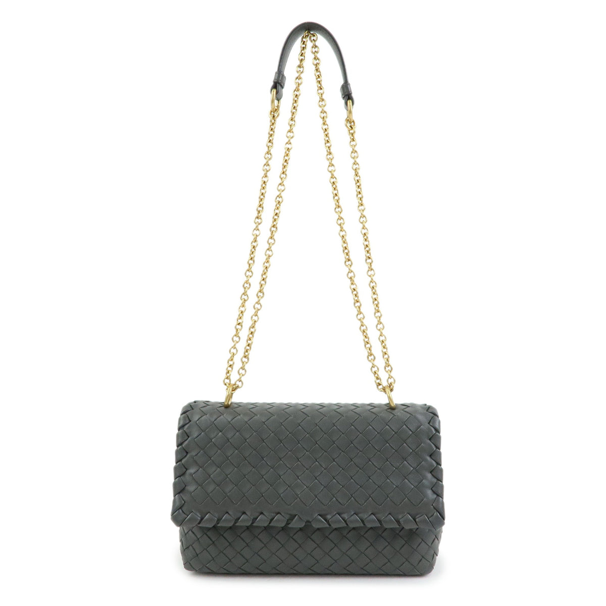 BOTTEGA VENETA Intrecciato Small Olimpia Chain Shoulder Bag Gray