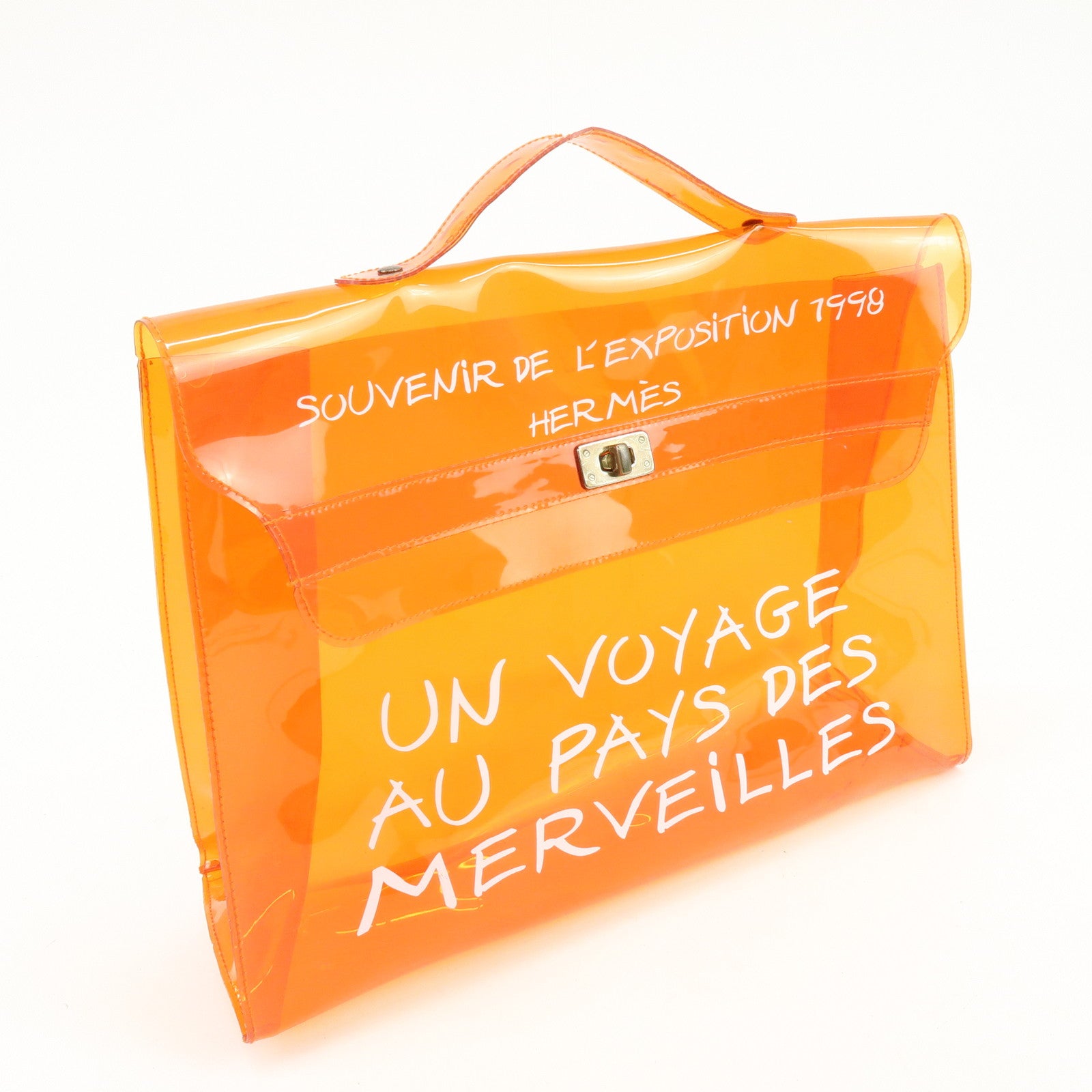 HERMES Kelly Vinyl Hand Bag Clear Orange