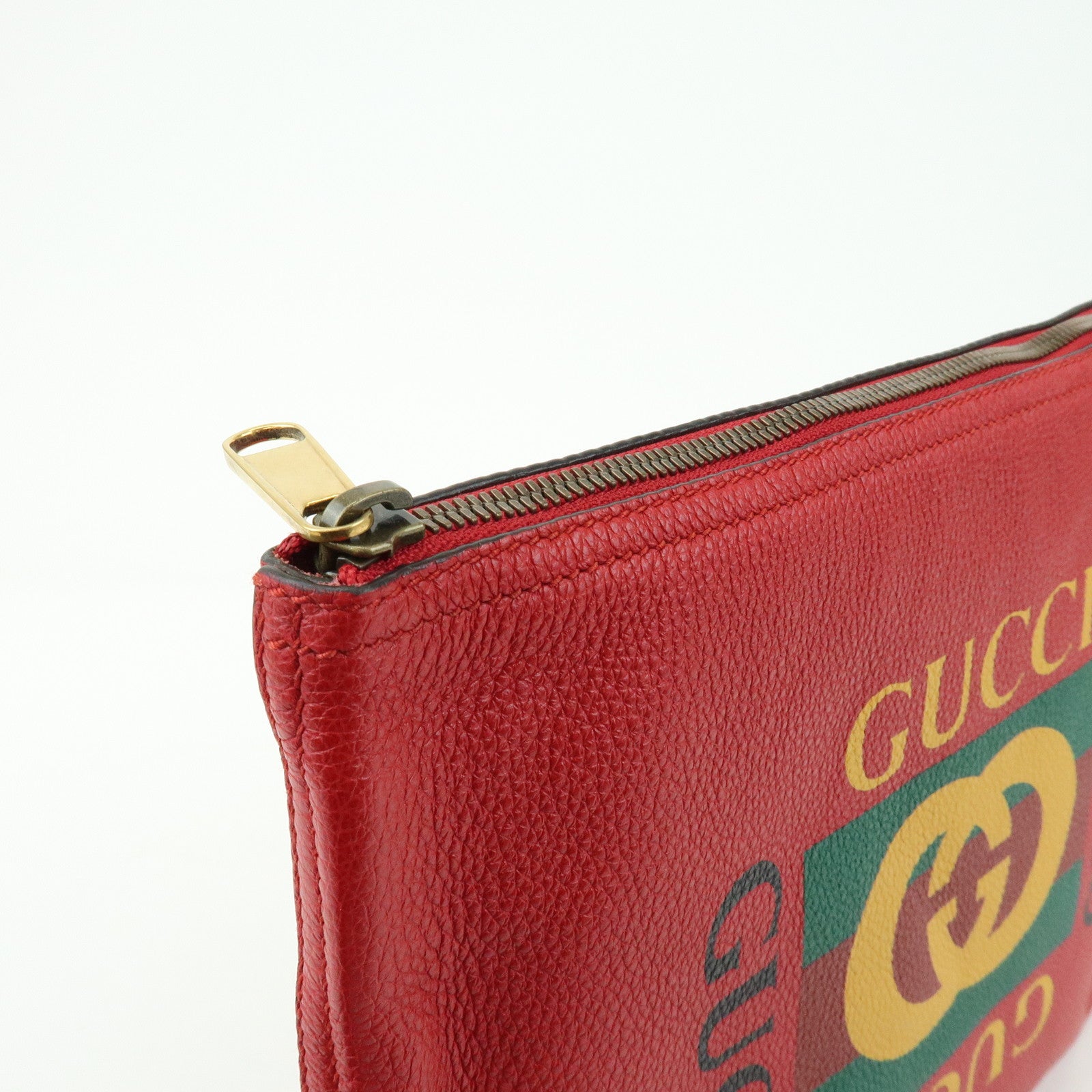 GUCCI Vintage Logo Portfolio Leather Clutch Bag Pouch Red
