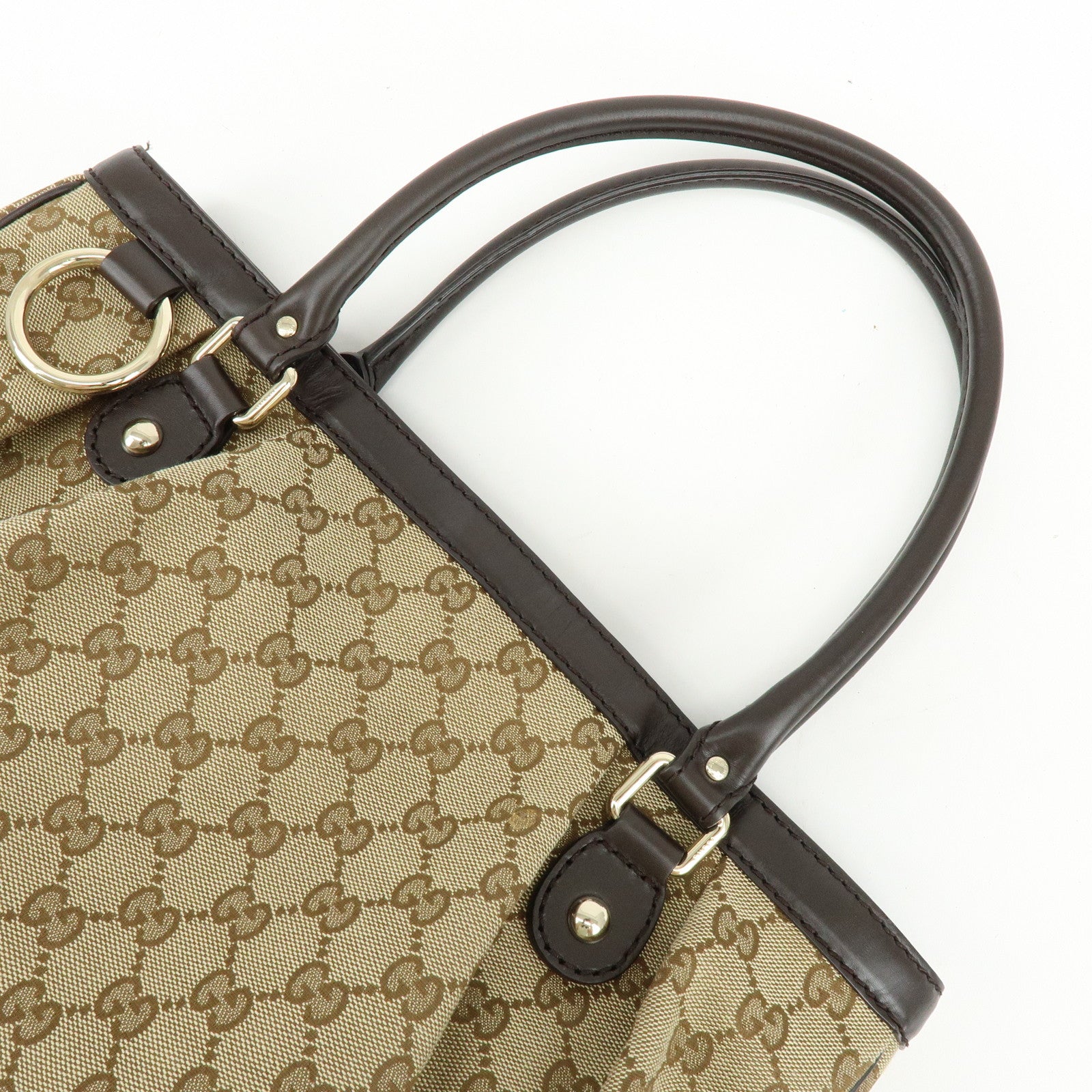 GUCCI Sukey GG Canvas Leather Tote Bag Hand Bag Beige Dark Brown 296835