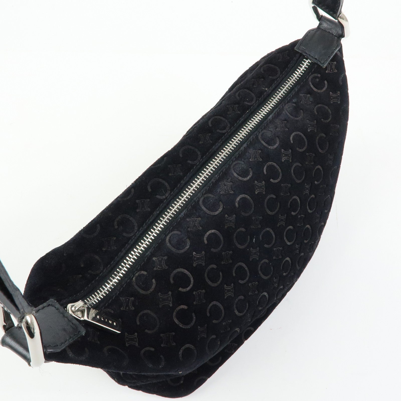 CELINE C Macadam Suede Leather Shoulder Bag Hand Bag Black