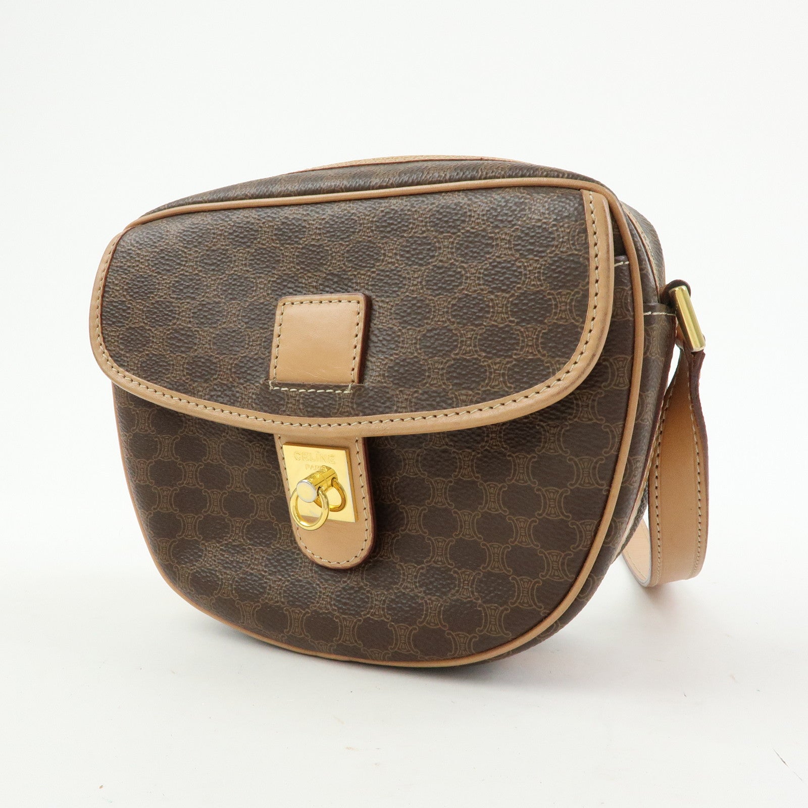 CELINE Macadam PVC Leather Shoulder Bag Crossbody Bag Brown