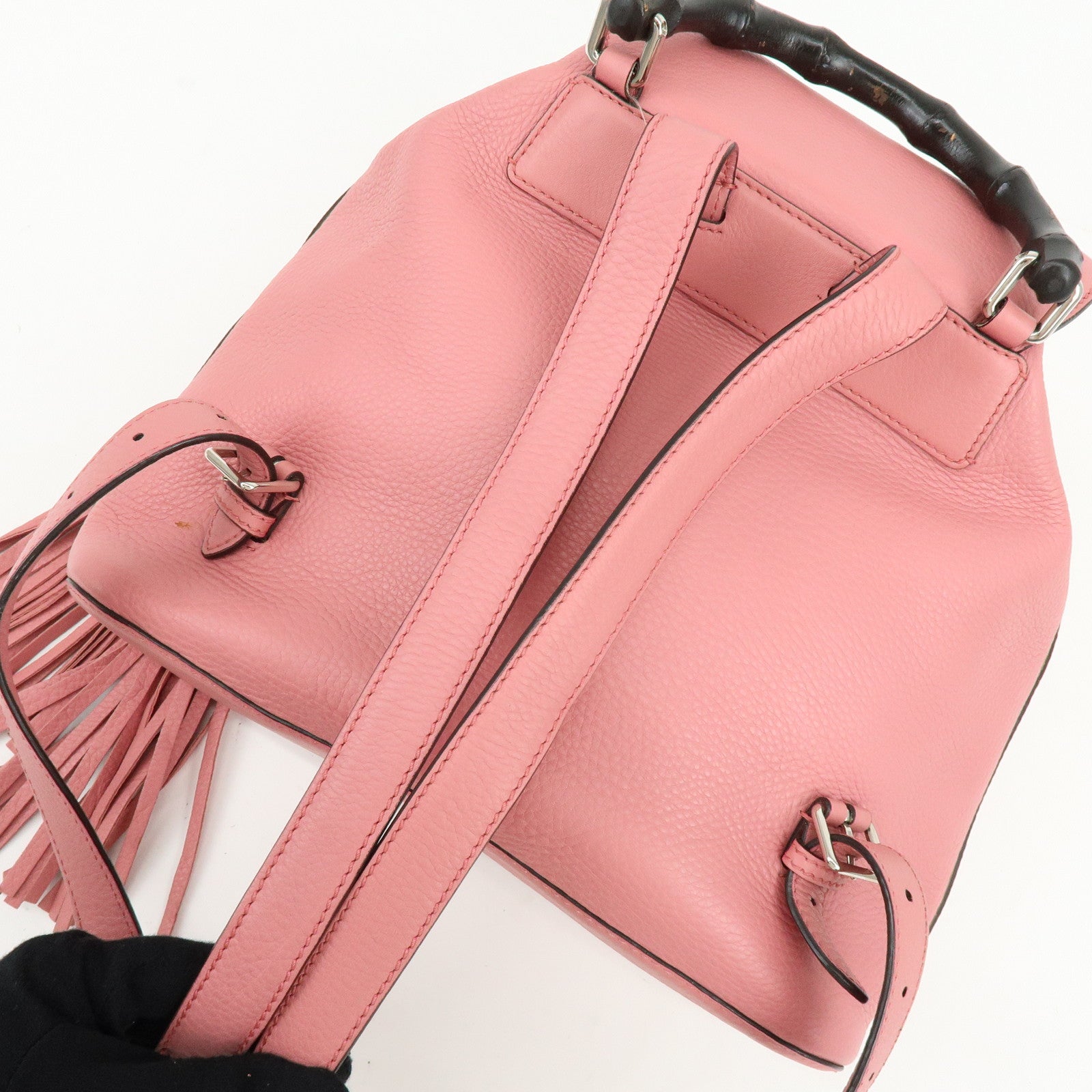 GUCCI Bamboo Tassel Leather Backpack Rucksack Pink 370833