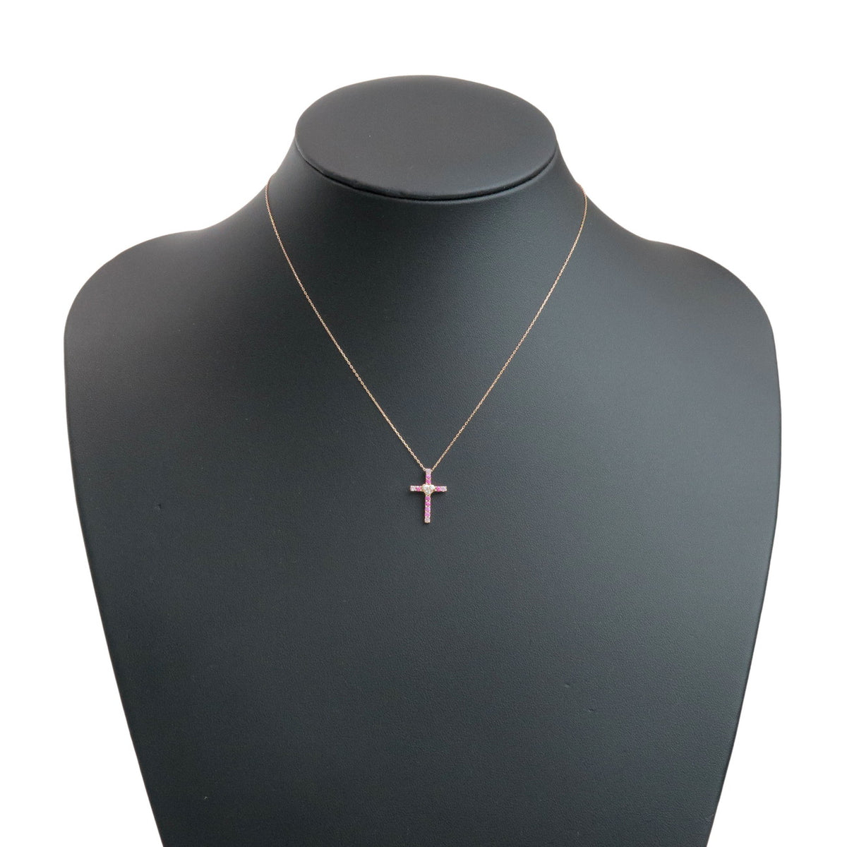 STAR JEWELRY Cross Diamond Pink Sapphire Necklace K18 PG Rose Gold