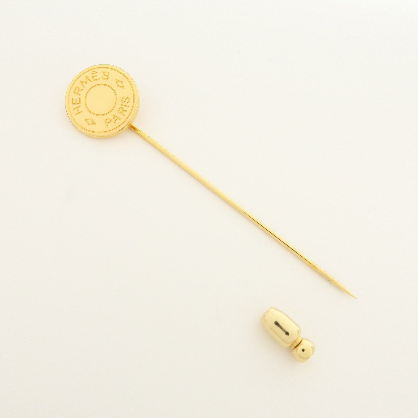 HERMES Set of 2 Sellier Metal Pin Brooch Gold