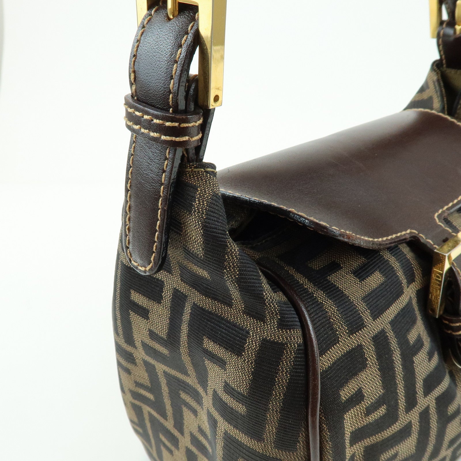 FENDI Zucca Canvas Leather Hand Bag Shoulder Bag Brown 15214