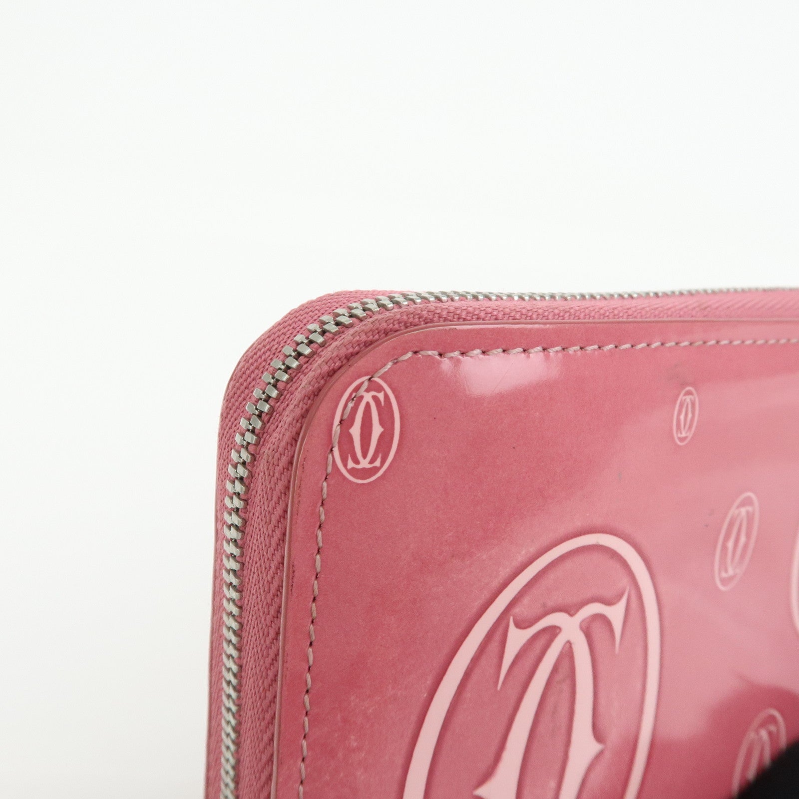 Cartier Happy Birthday Patent Leather Round Zippy Long Wallet Pink
