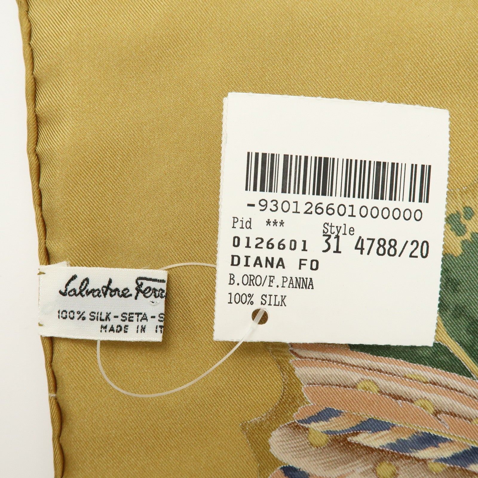 Ferragamo Silk 100% Scarf Bird Print Khaki Brown