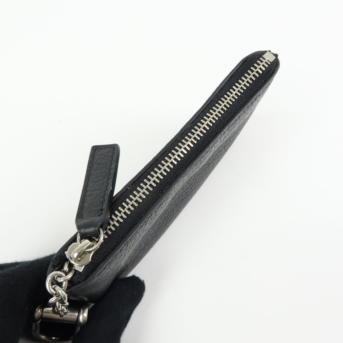 GUCCI Double G Leather Coin Case Key Chain Black 795330