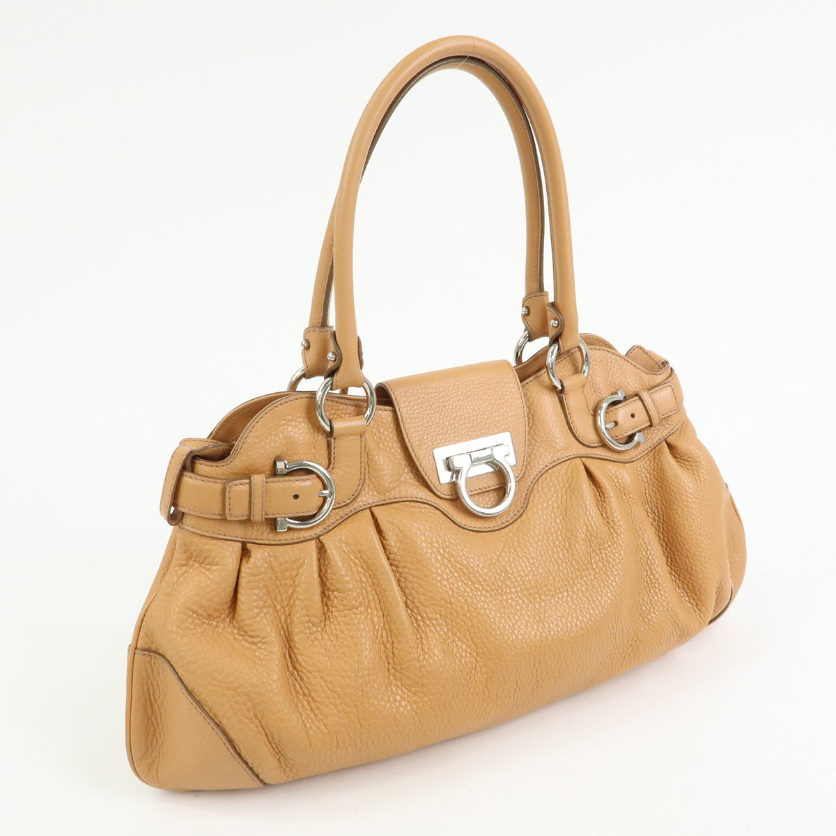 Ferragamo Gancini Marisa Leather Hand Bag Shoulder Bag Beige