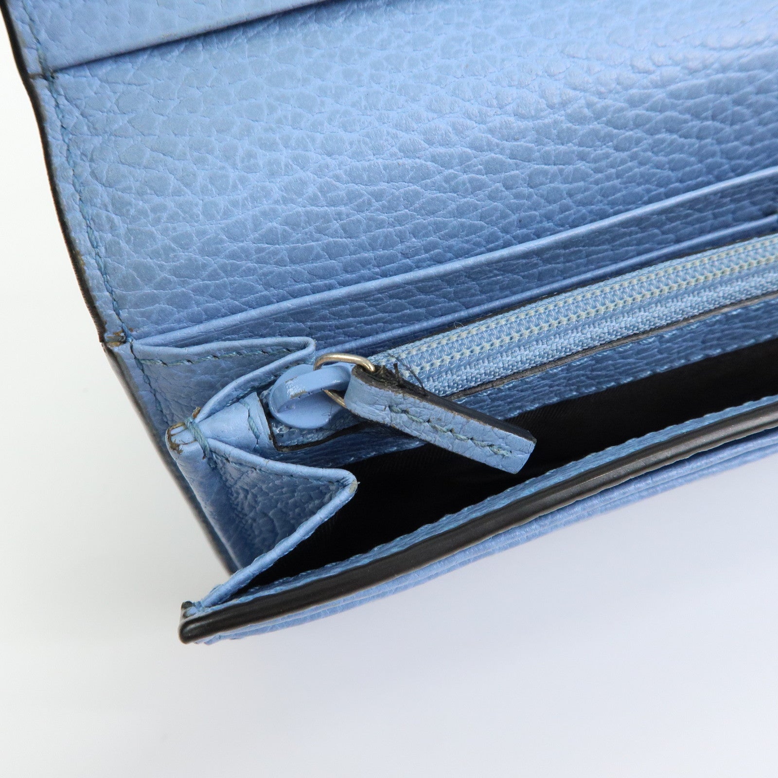 GUCCI Interlocking G Leather Flap Bi-fold Long Wallet Light Blue 449279