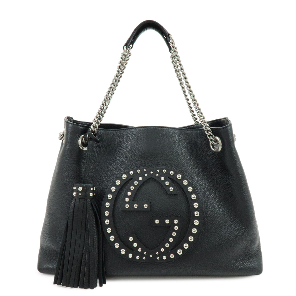 GUCCI SOHO Interlocking G Leather Chain Shoulder Bag Studs Black 308982