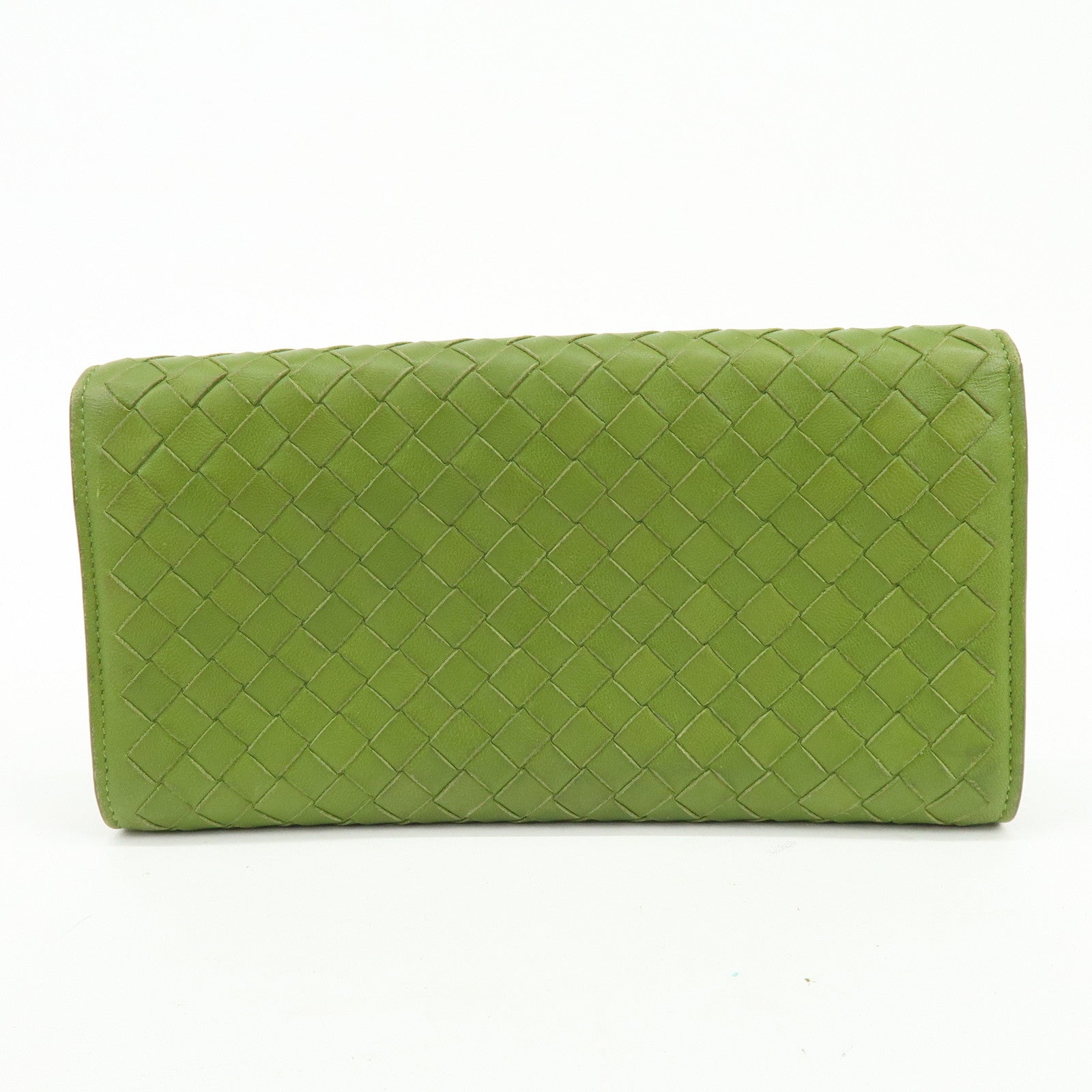 BOTTEGA VENETA Intrecciato Leather Flap Long Wallet Green