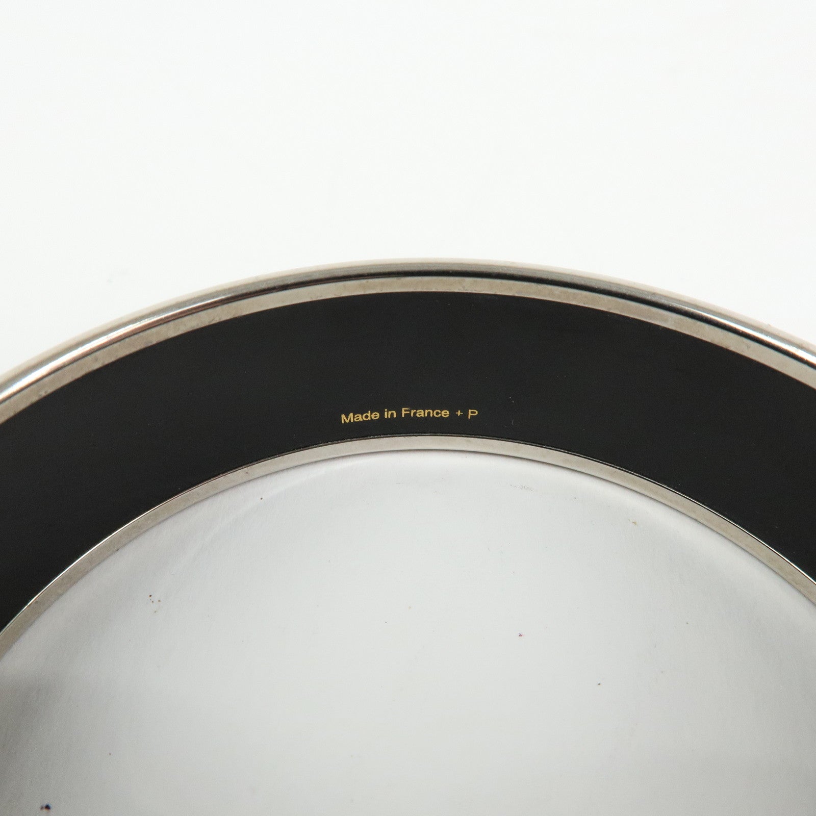 HERMES Email GM Silver Plated Guadalquivir Bangle Bracelet White Black