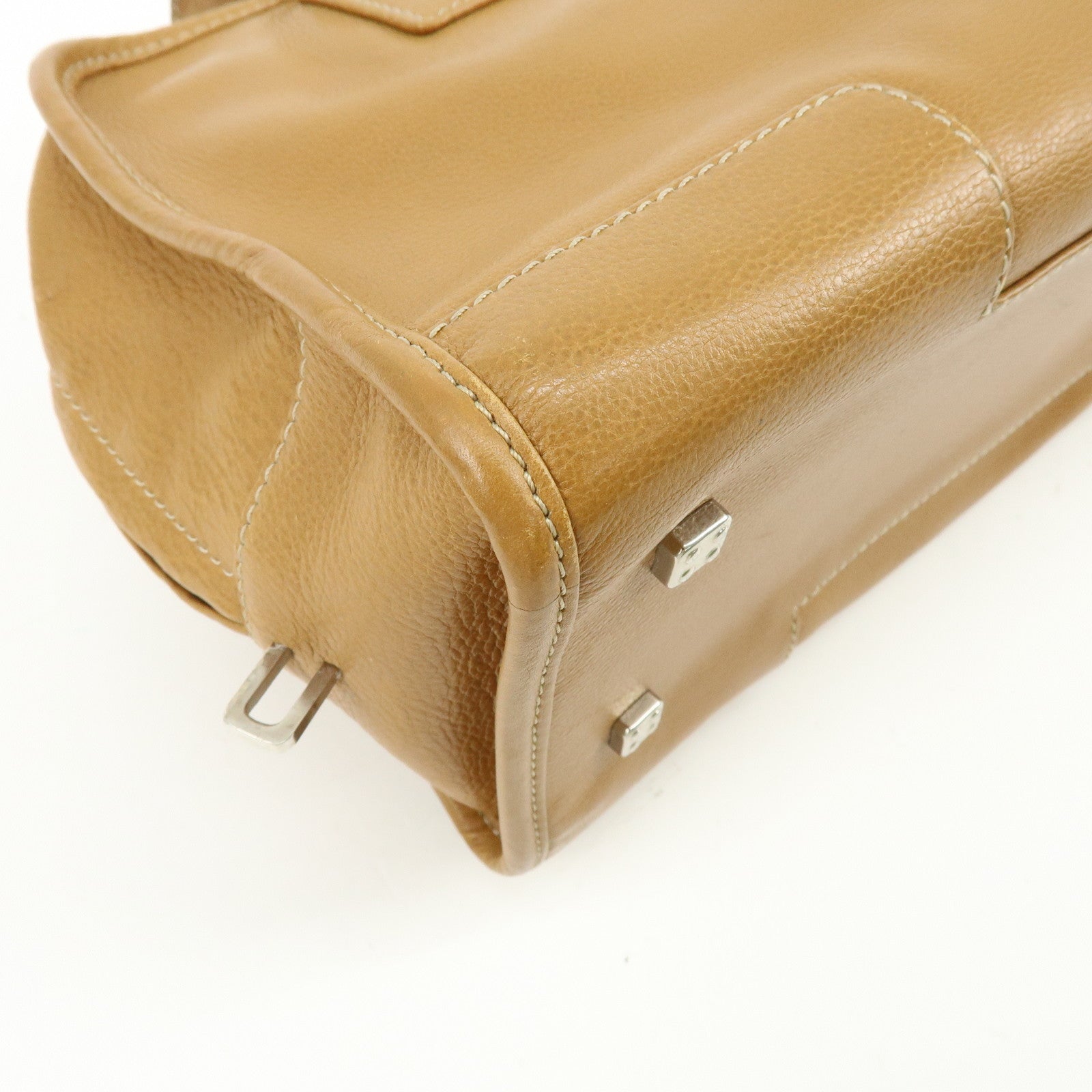 LOEWE Anagram Amazona 28 Leather Hand Bag Boston Bag Camel