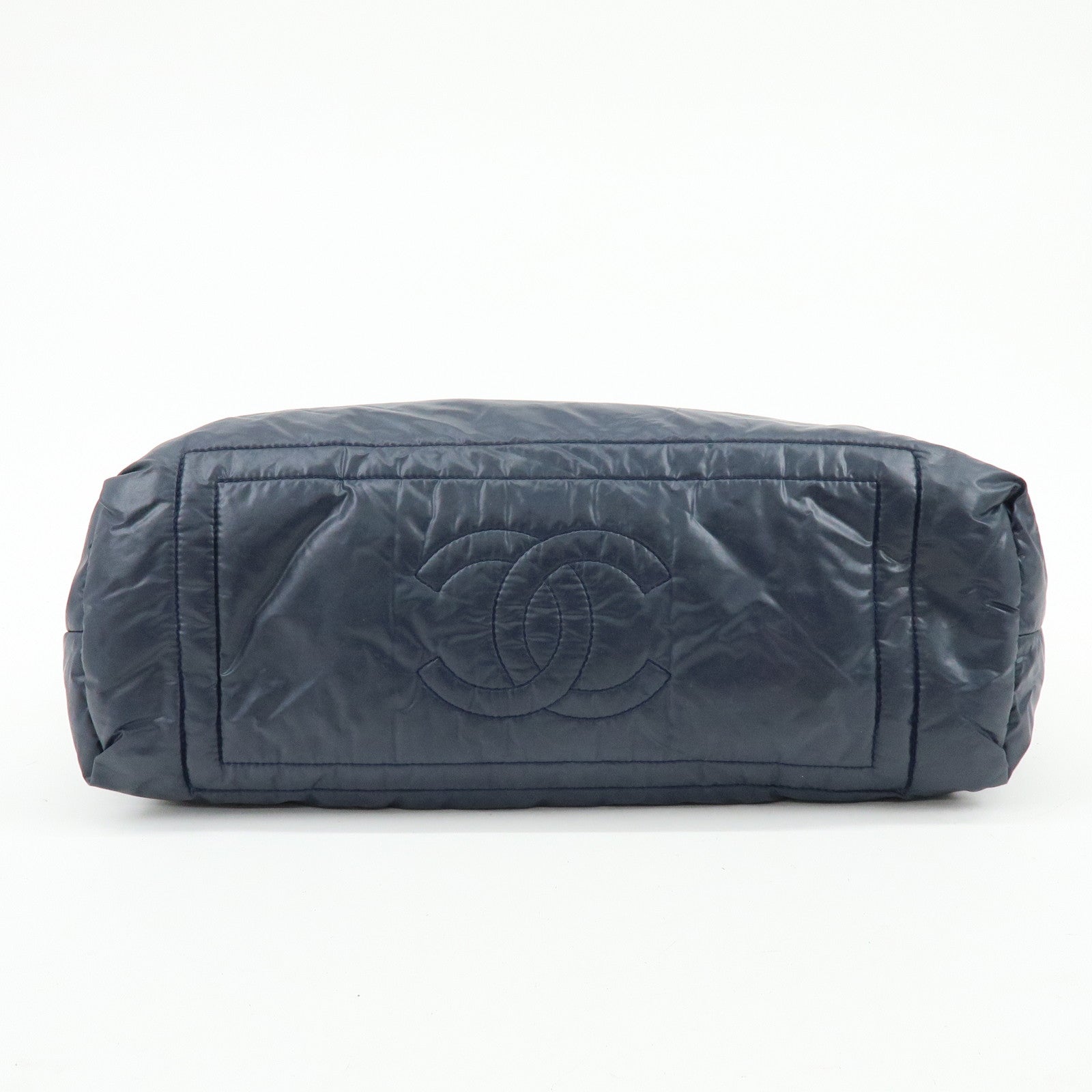 CHANEL COCO Cocoon Nylon Leather Tote MM Hand Bag Navy A48611