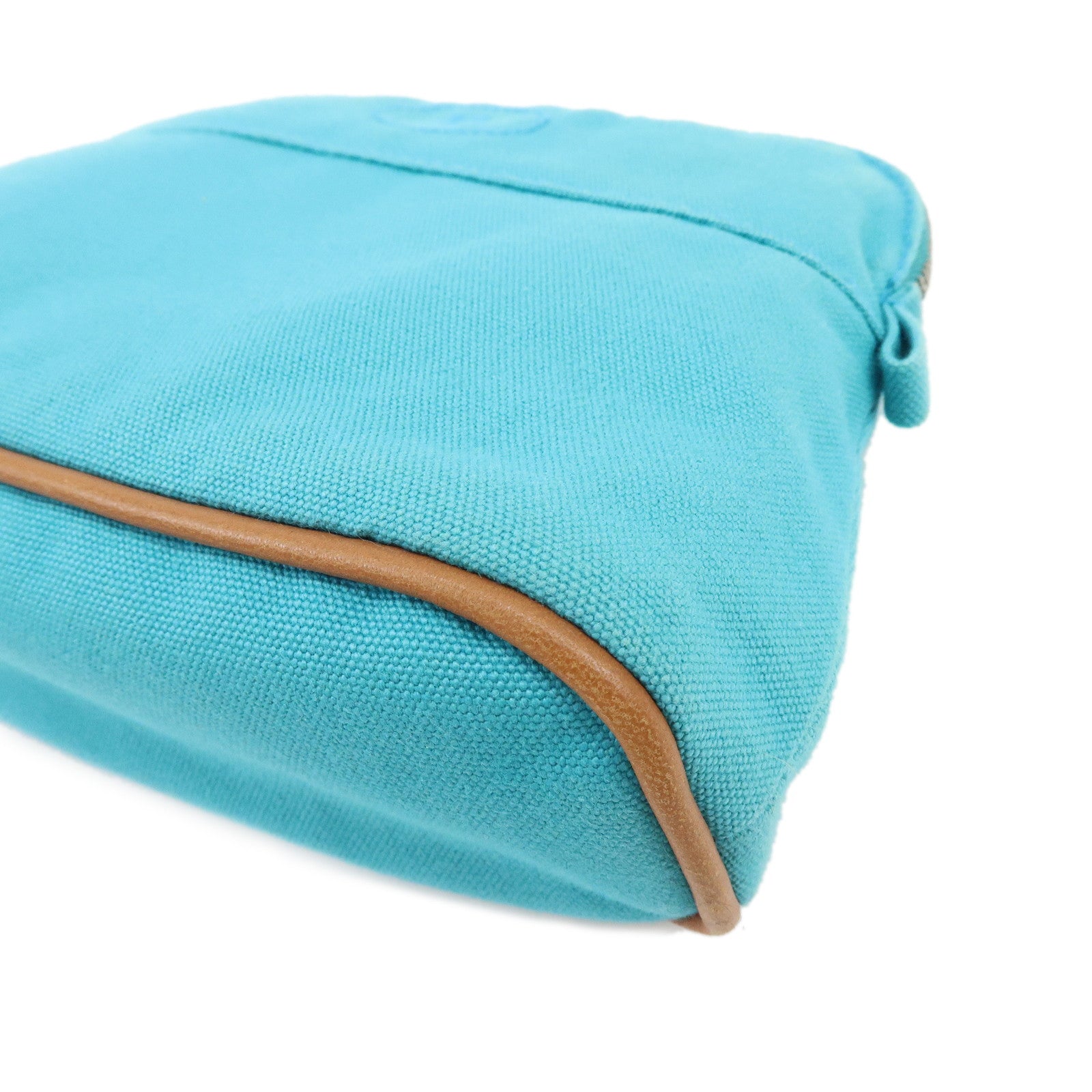 HERMES Bolide Pouch 20 Cotton 100% Leather Cosmetic Pouch Blue