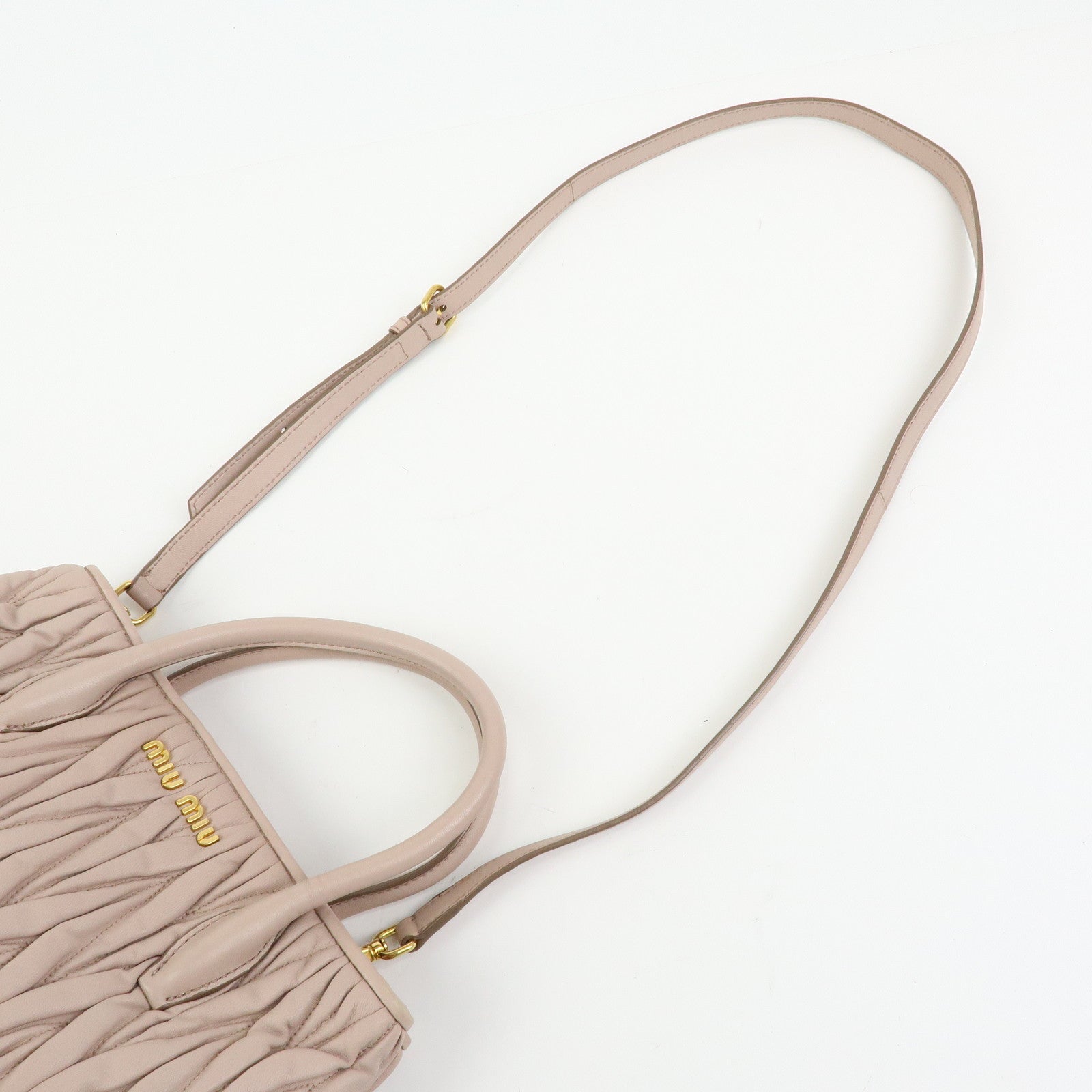 MIU MIU Matelasse Nappa Gaufre Leather 2Way Hand Bag Pink Beige RN1069